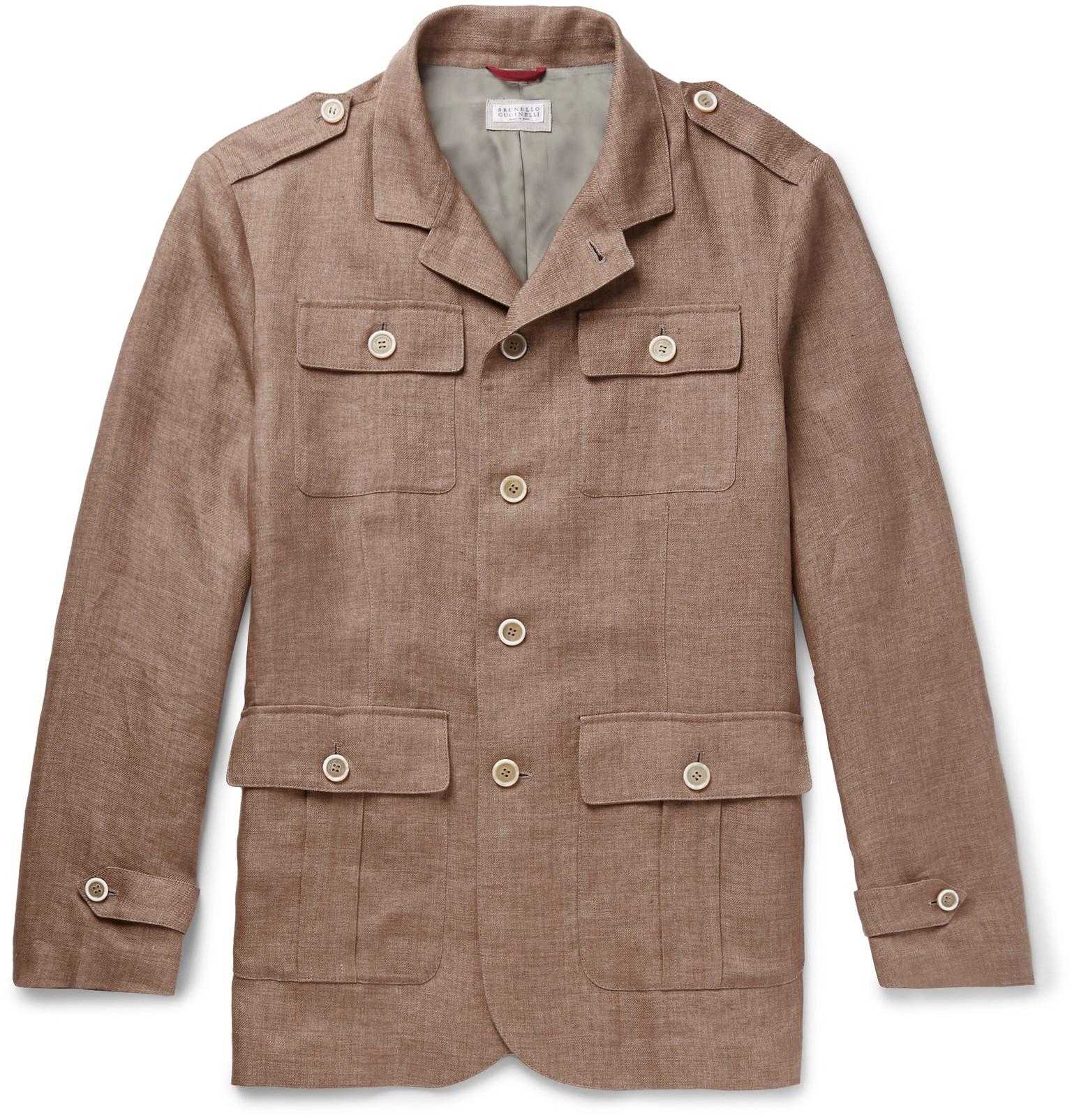 Brunello Cucinelli Linen Field Jacket in Brown for Men - Lyst