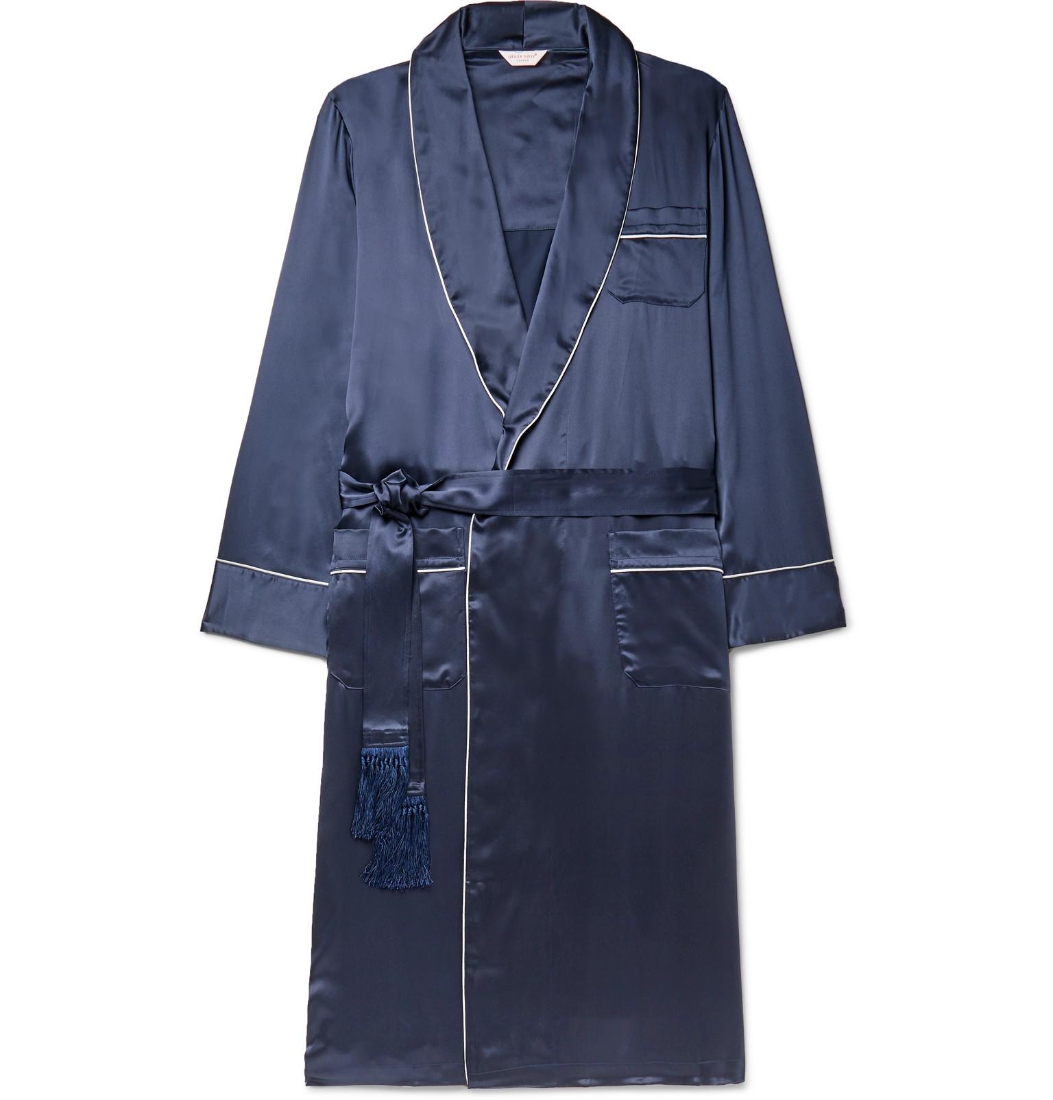 Derek Rose Bailey Piped Silk Robe in Navy (Blue) for Men Lyst