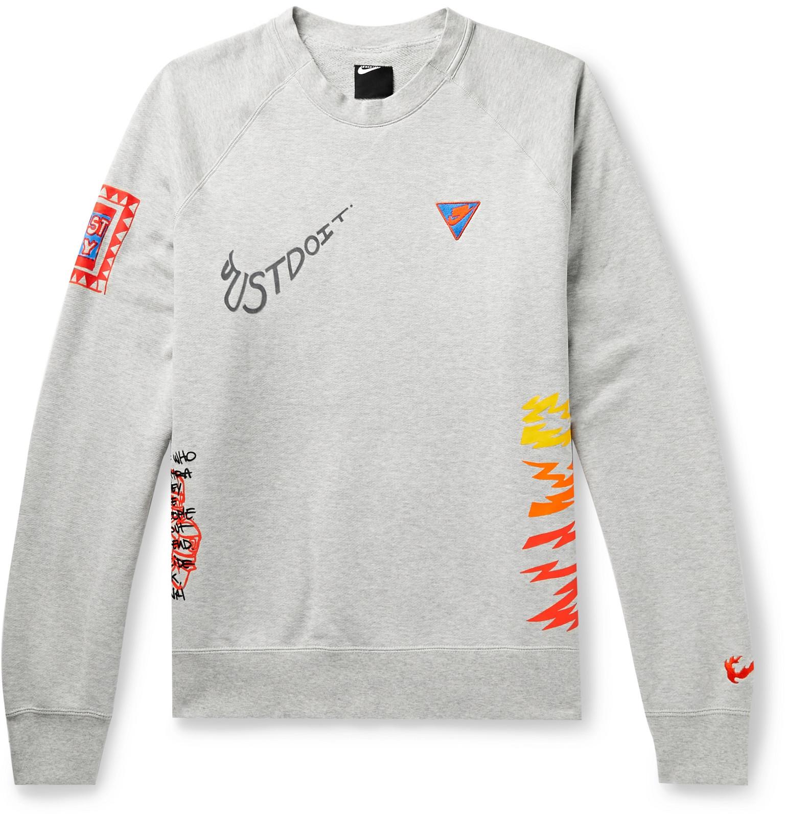 Nike Scribble & Doodle Printed Flocked Logo-appliquéd Mélange Loopback  Cotton-jersey Sweatshirt in Gray for Men | Lyst