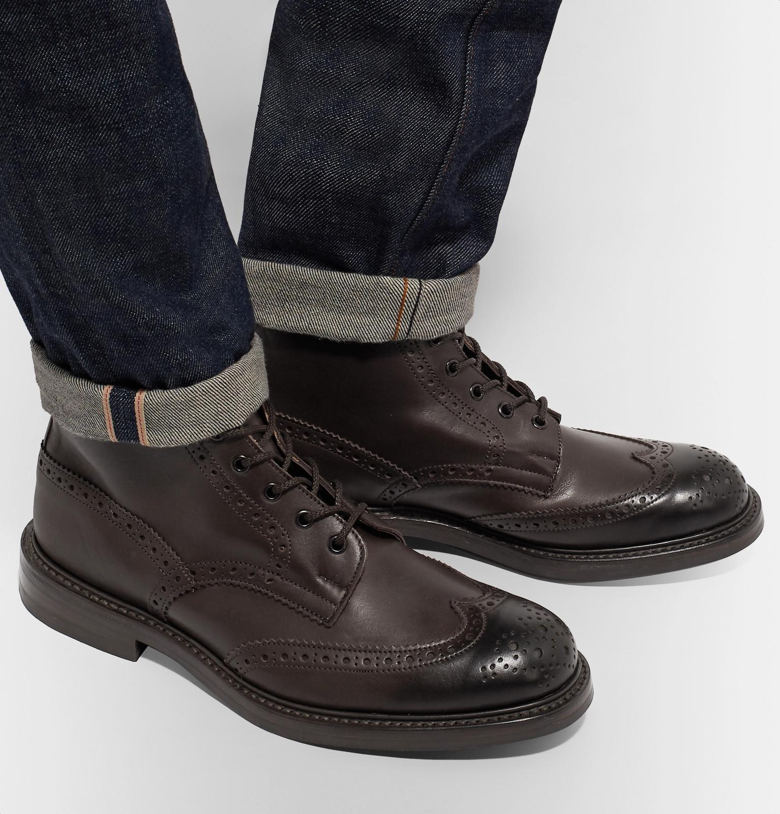 Tricker's Stow Burnished-leather Brogue Boots in Dark Brown (Brown) for ...