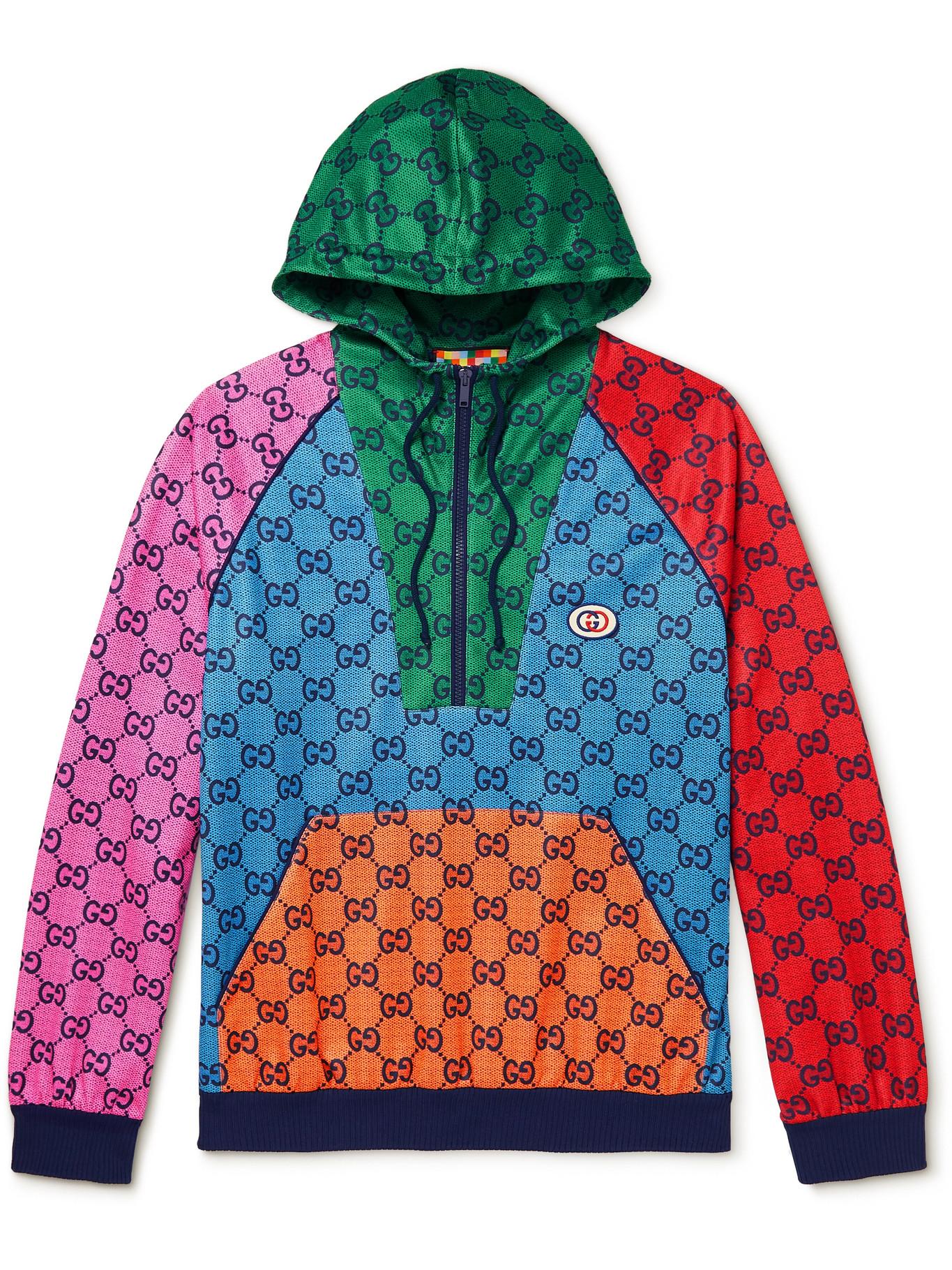 Gucci Colour-block Logo-print Tech-jersey Half-zip Hoodie for Men 