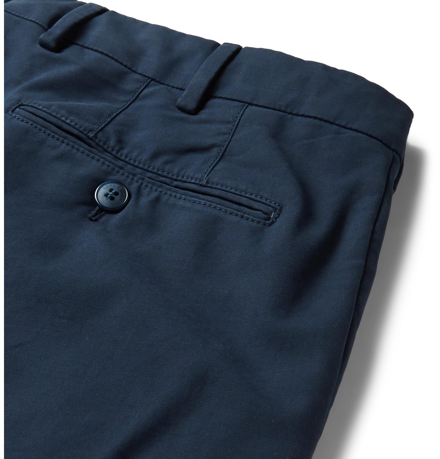 Loro Piana Slim-fit Washed Stretch-cotton Trousers in Navy (Blue) for ...