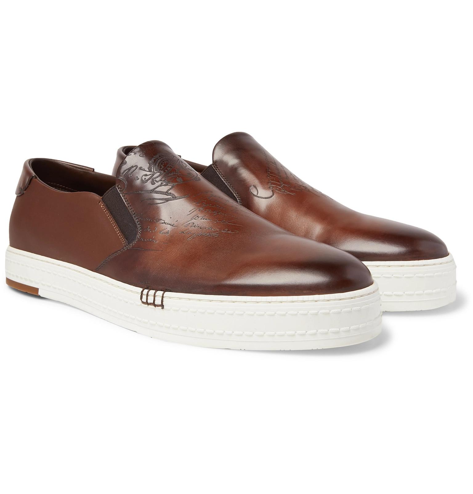 Berluti Playtime Scritto Leather Slip-on Sneakers in Brown for Men