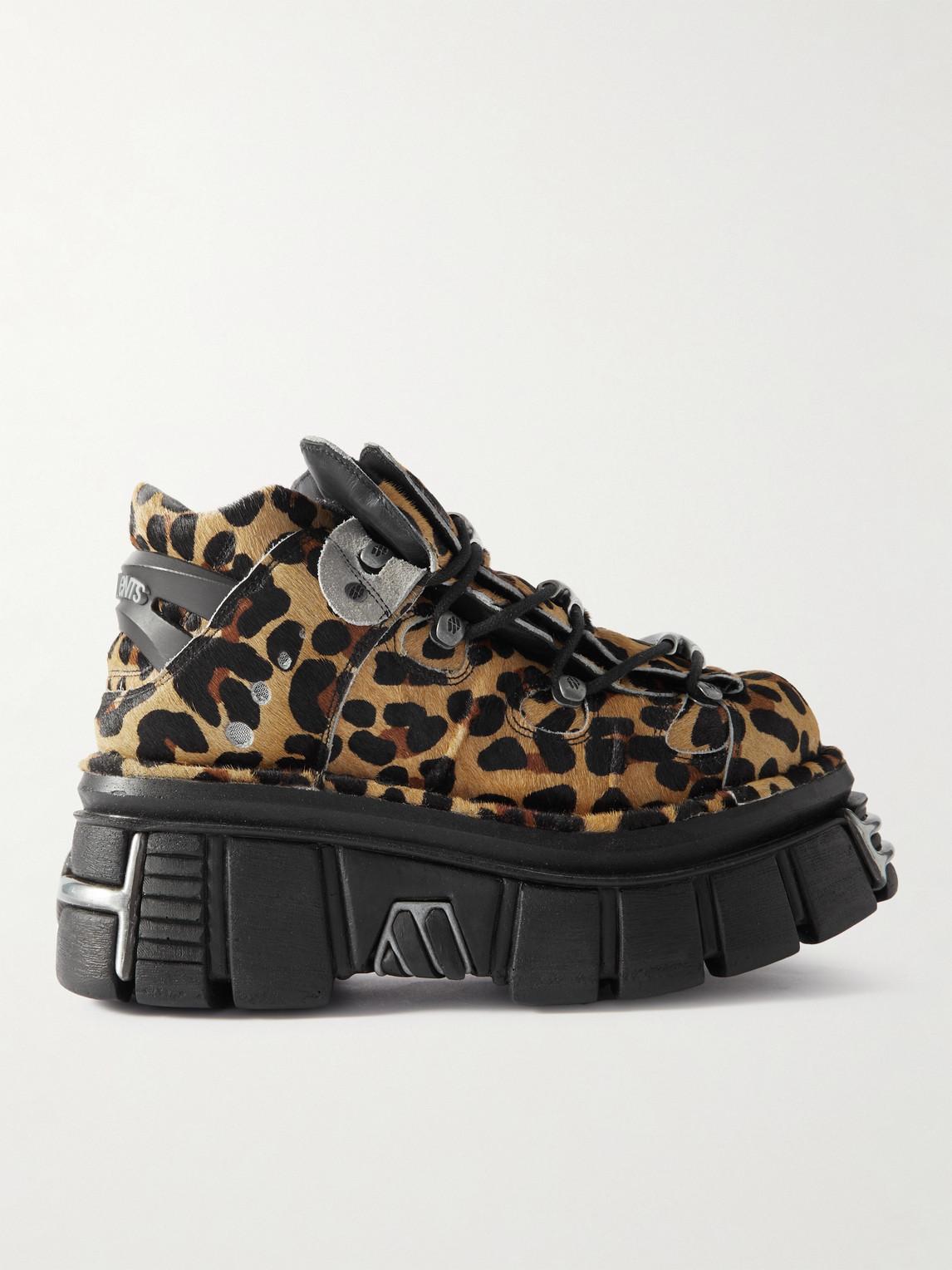 Vetements New Rock Embellished Leopard print Pony Hair Platform