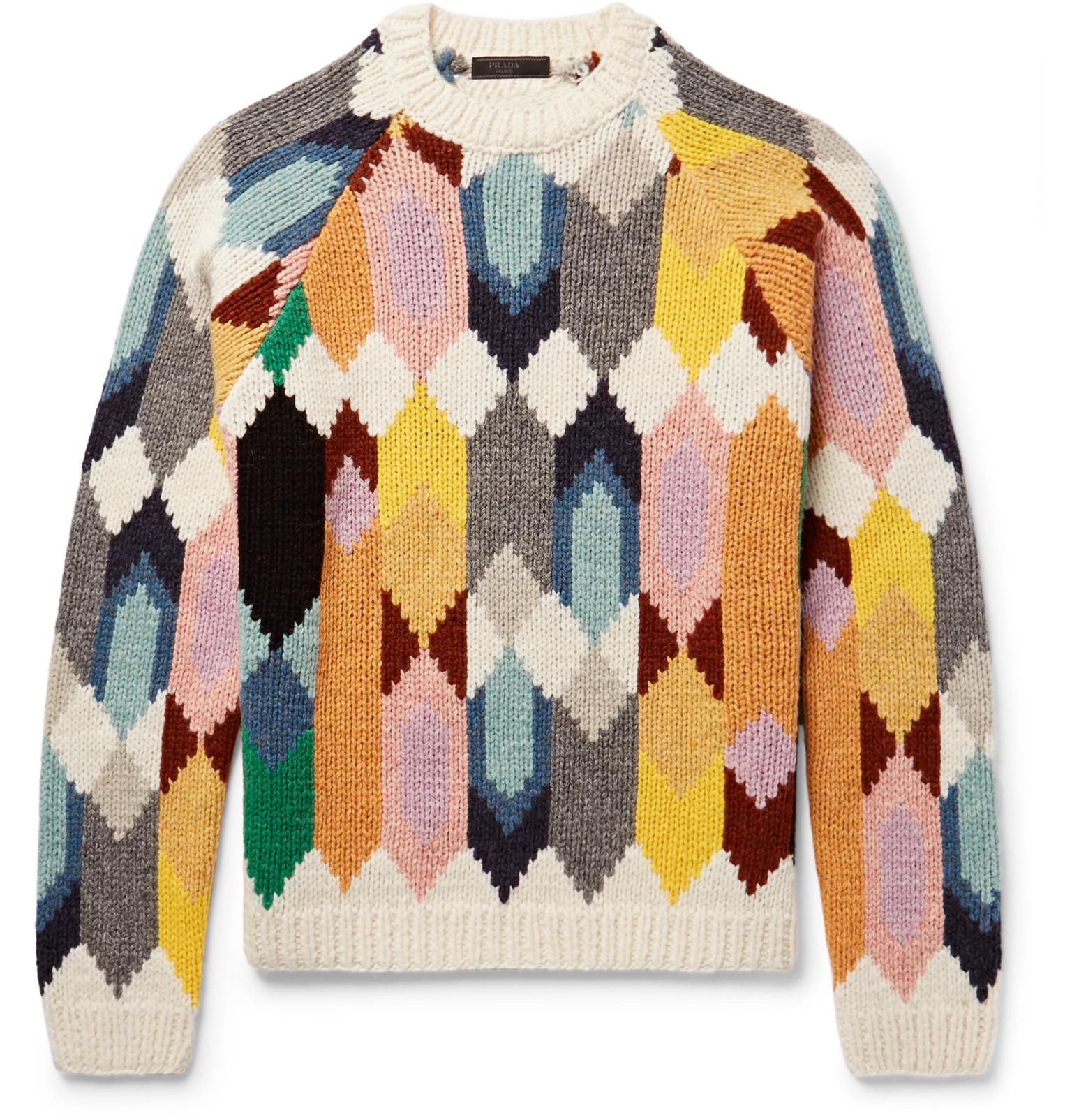Prada Shetland Wool Sweater in Yellow for Men | Lyst