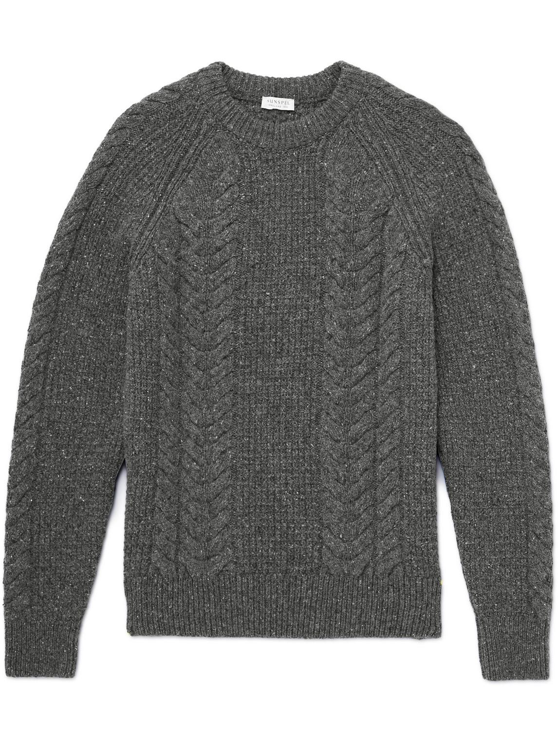 Sunspel Cableknit Donegal Wool Sweater in Gray for Men Lyst