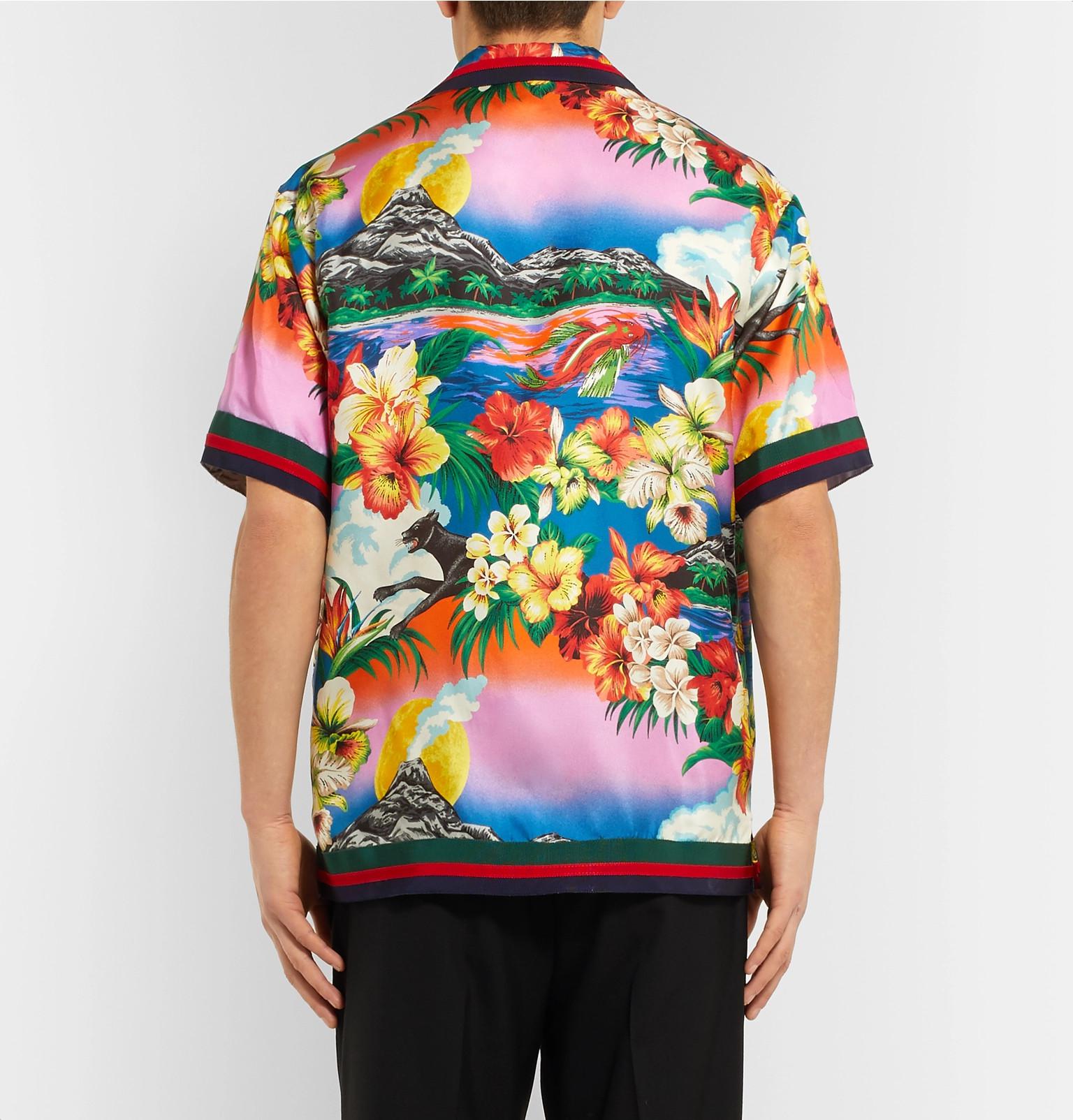 Gucci Camp-collar Grosgrain-trimmed Floral-print Silk Satin-twill Shirt ...