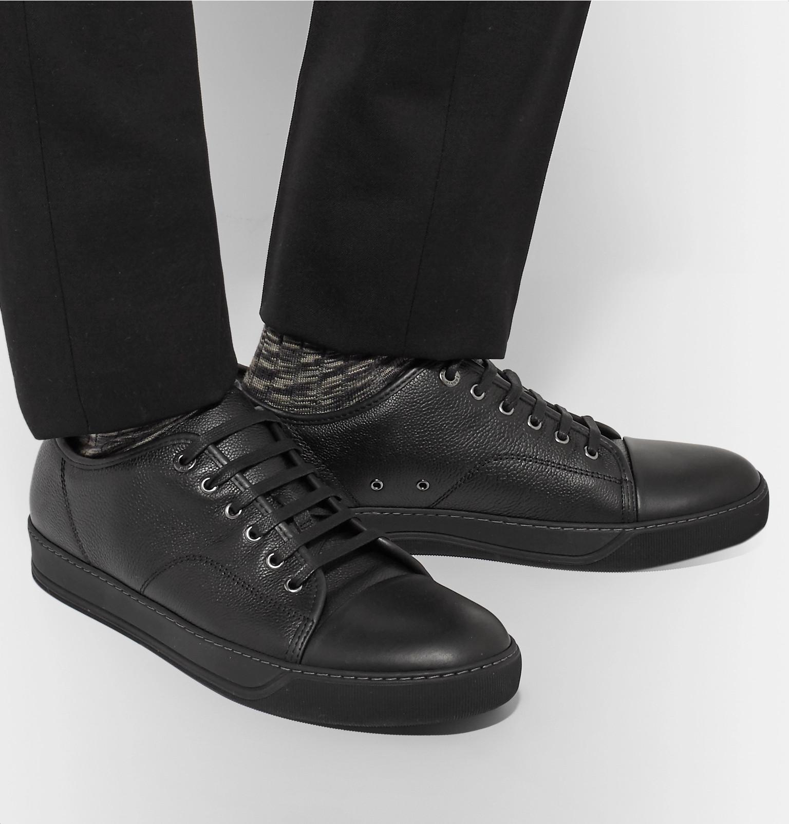 Lanvin Cap-toe Full-grain Leather Sneakers in Black for Men - Lyst
