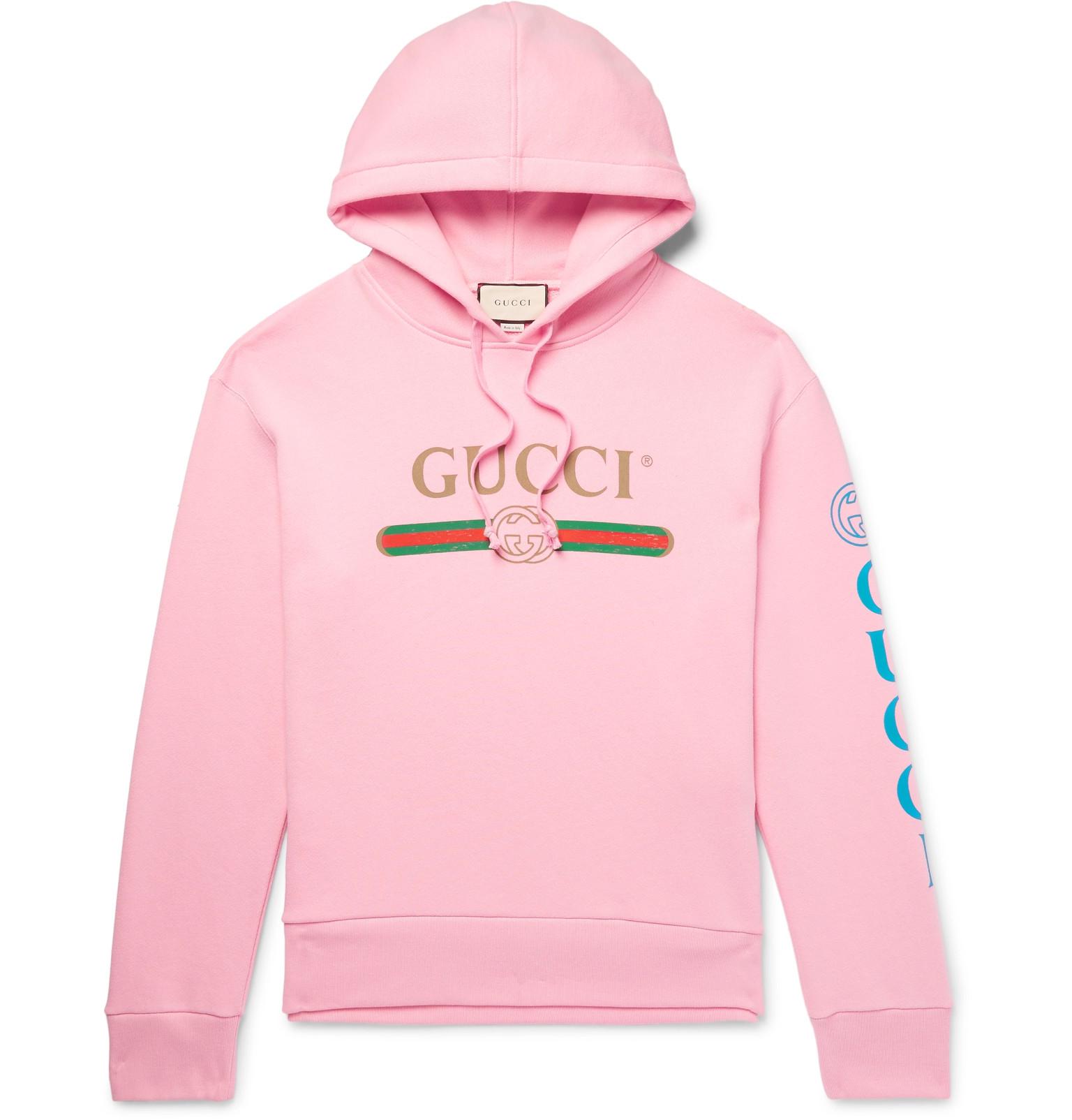 Gucci Appliquéd Logo-print Loopback Cotton-jersey Hoodie in Pink for ...