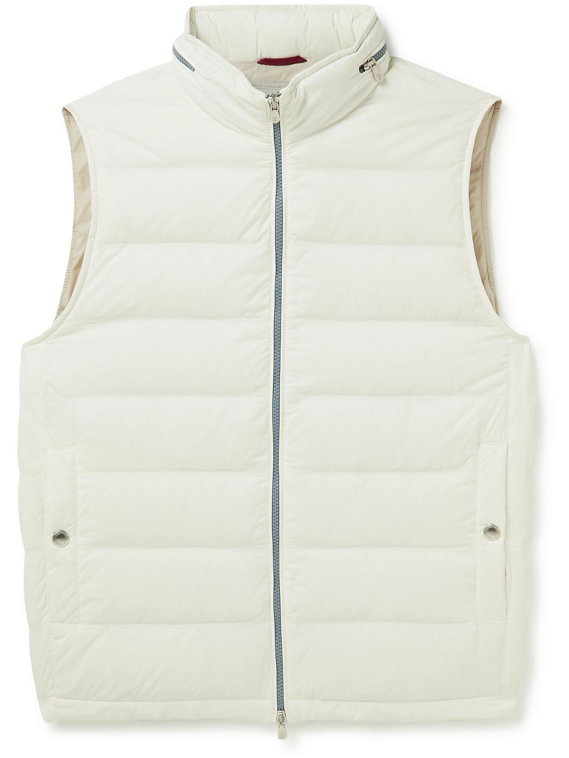 Brunello Cucinelli Quilted Nylon Down Hooded Gilet in Natural for Men ...