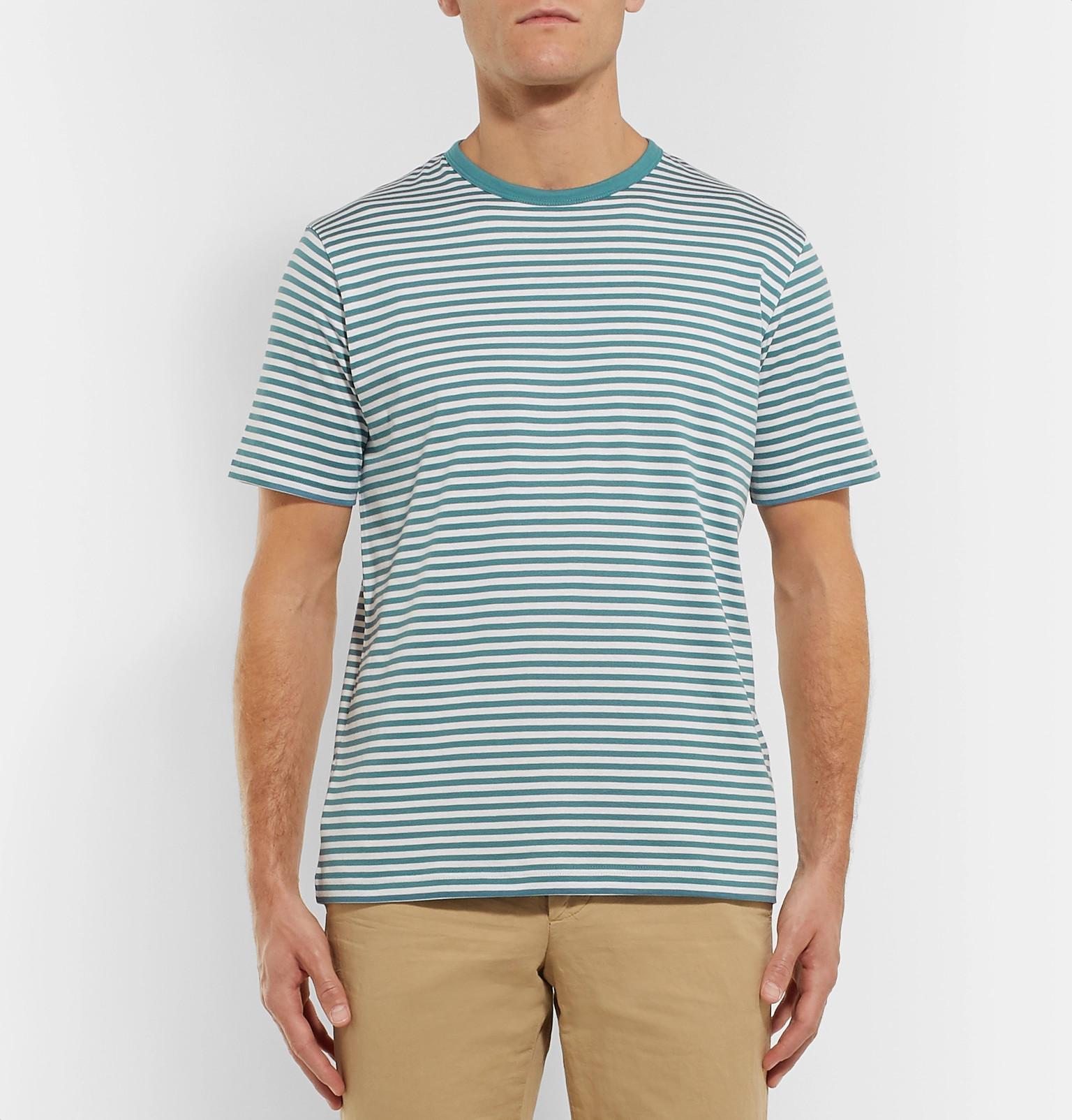 Sunspel Men's Classic Cotton T-shirt In Aqua/white English Stripe in Blue  for Men - Lyst