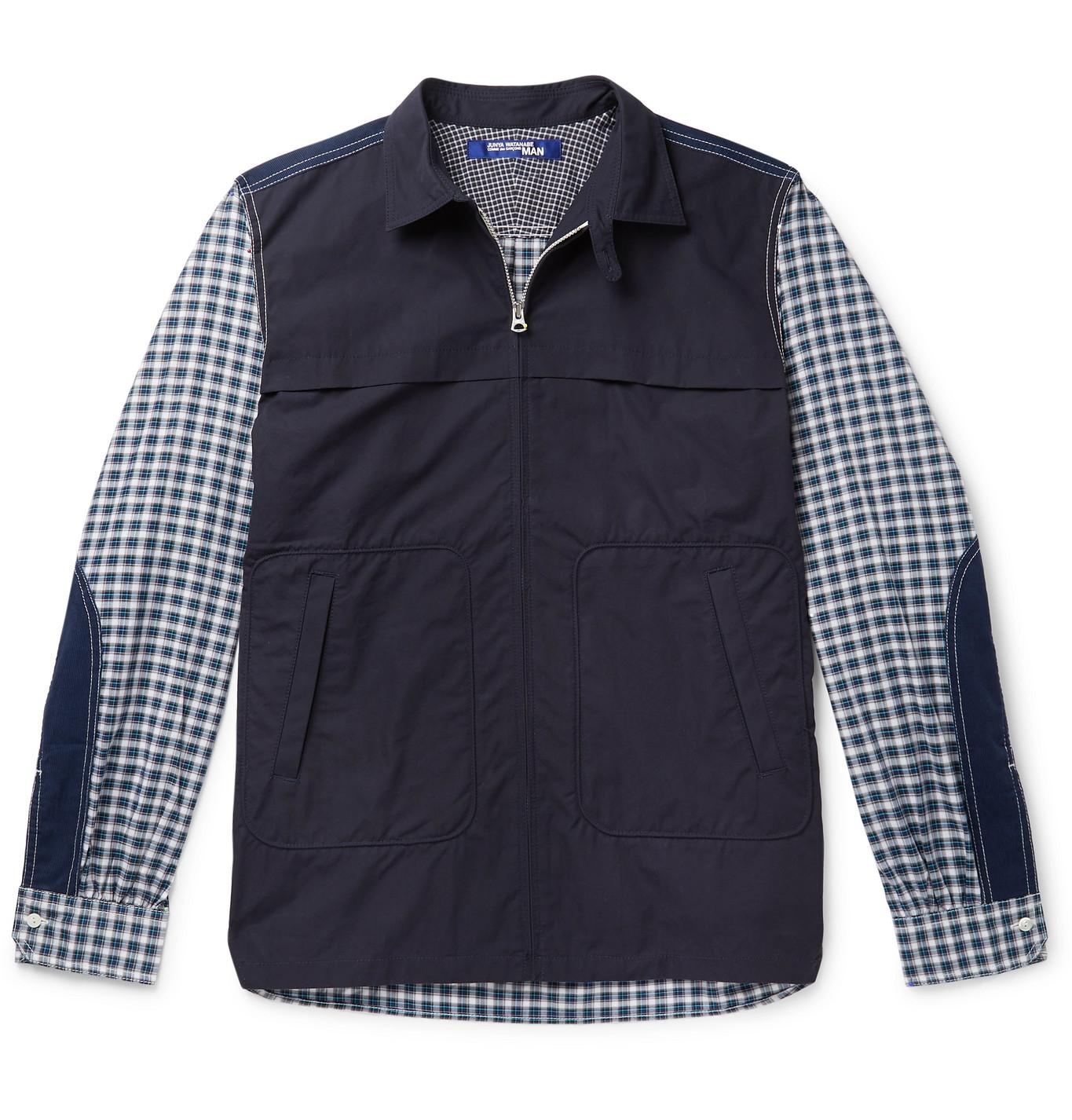 Junya Watanabe Patchwork Checked Cotton Zip-up Overshirt in Blue for Men - Lyst
