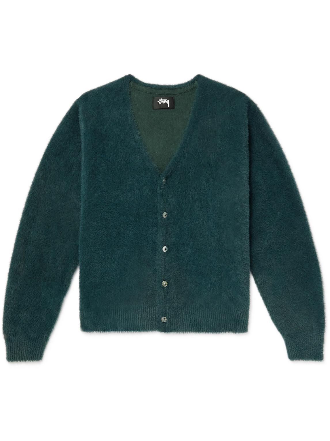 Stussy Shaggy Brushed Knitted Cardigan in Green for Men | Lyst