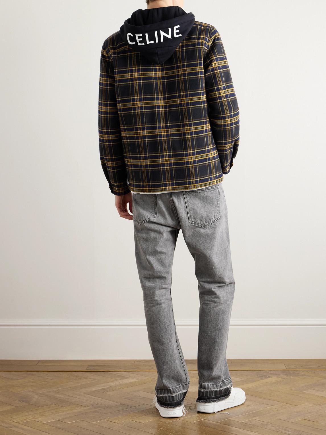 Celine Logo-Print Jersey And Checked Cotton-Flannel Hooded