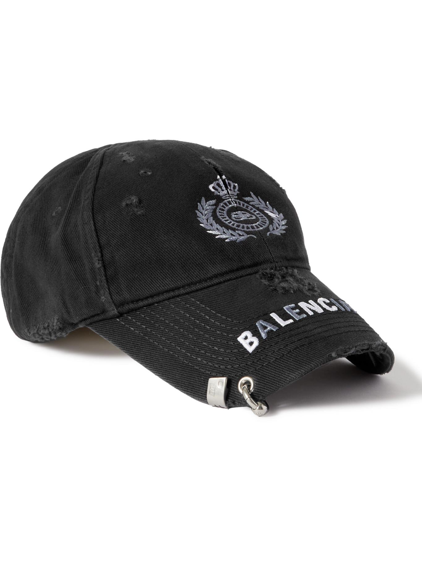 Balenciaga Distressed Logo-embroidered Cotton-twill Baseball Cap in Black  for Men | Lyst