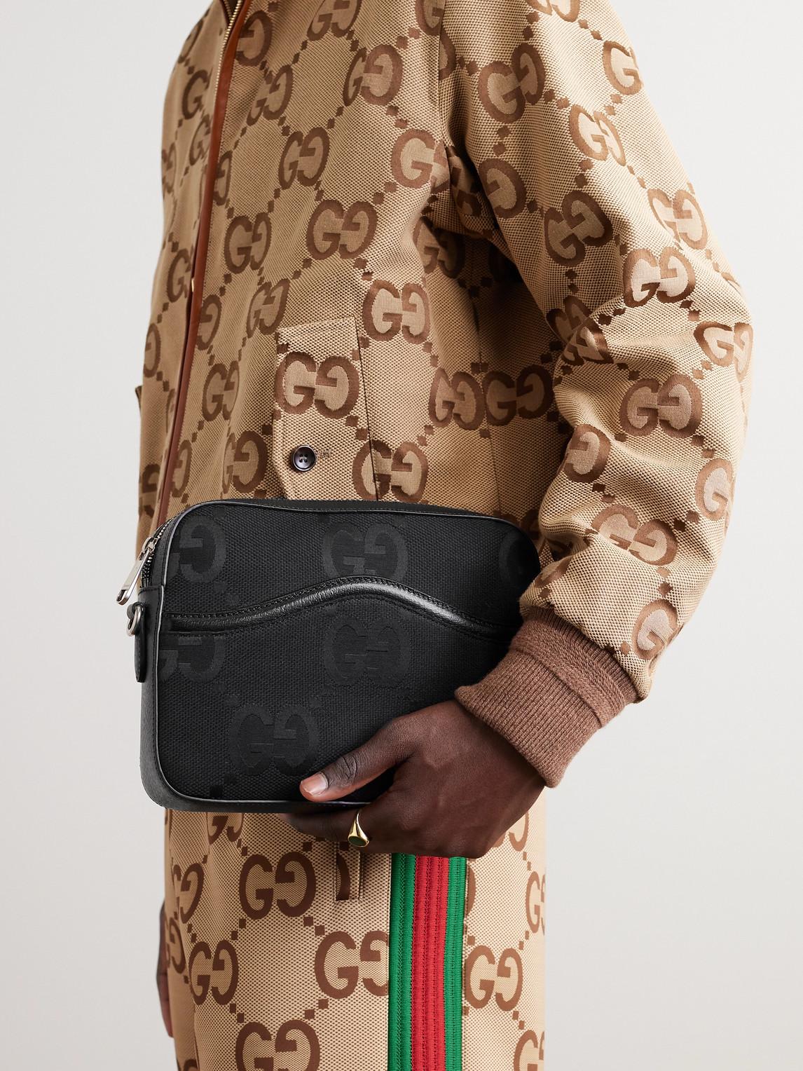 Gucci Leather And Logo-jacquard Messenger Bag in Black for Men