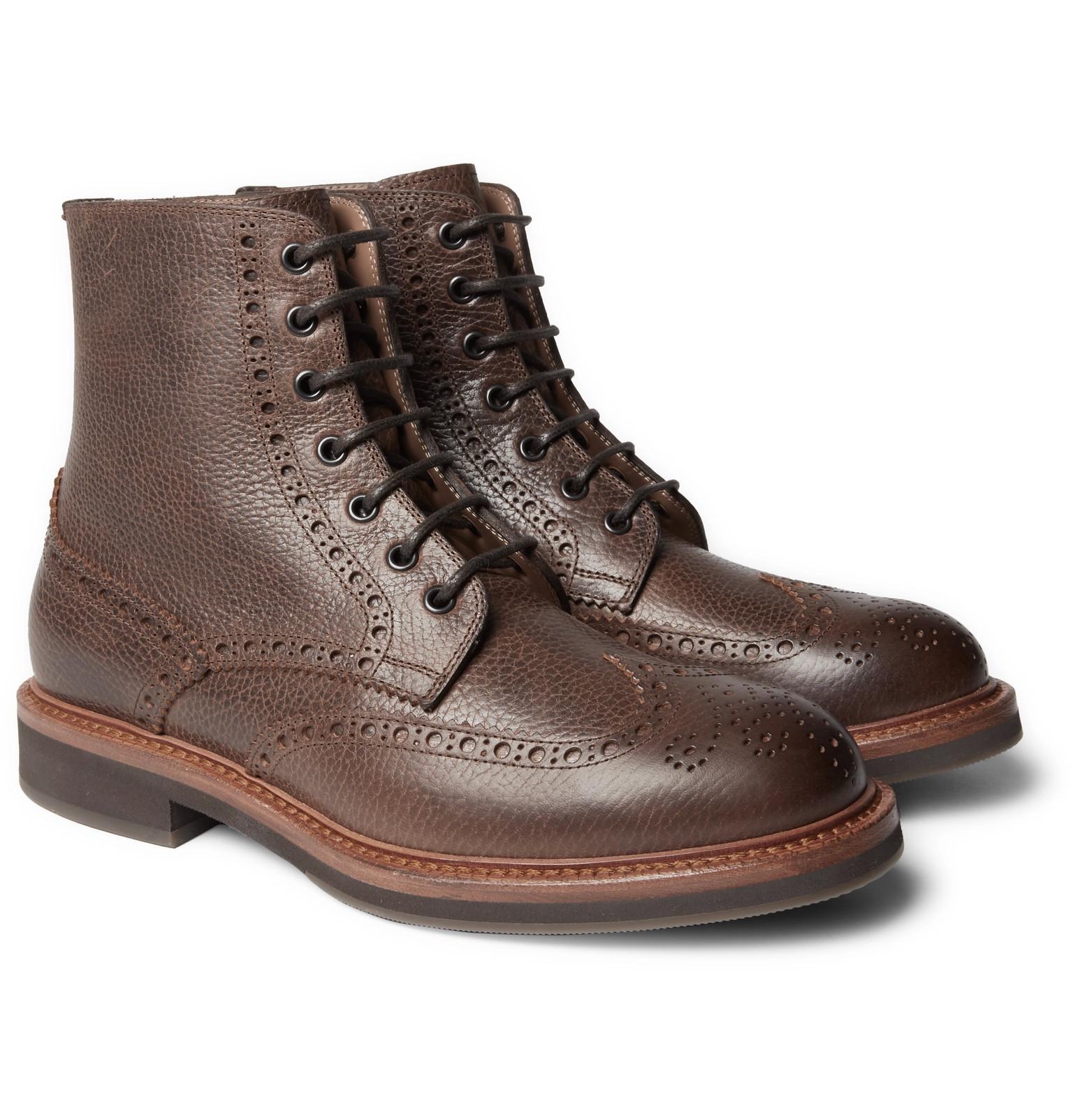 Brunello Cucinelli Full-grain Leather Wingtip Brogue Boots in Brown for ...