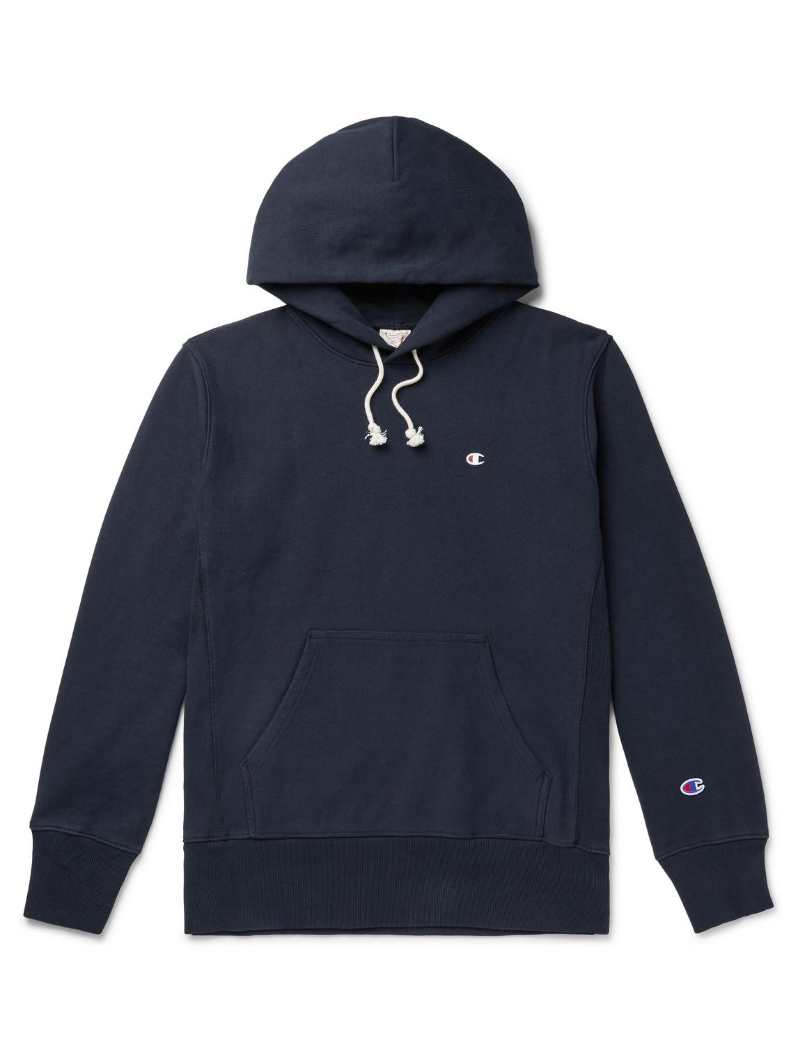 Champion Logo-embroidered Fleece-back Cotton-blend Jersey Hoodie in Blue  for Men | Lyst