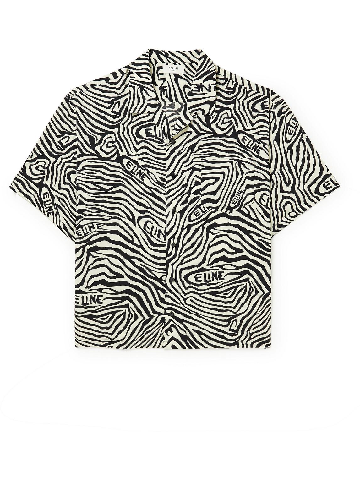 CELINE HOMME Denim Zebra-print Voile Shirt in Black (Gray) for Men | Lyst