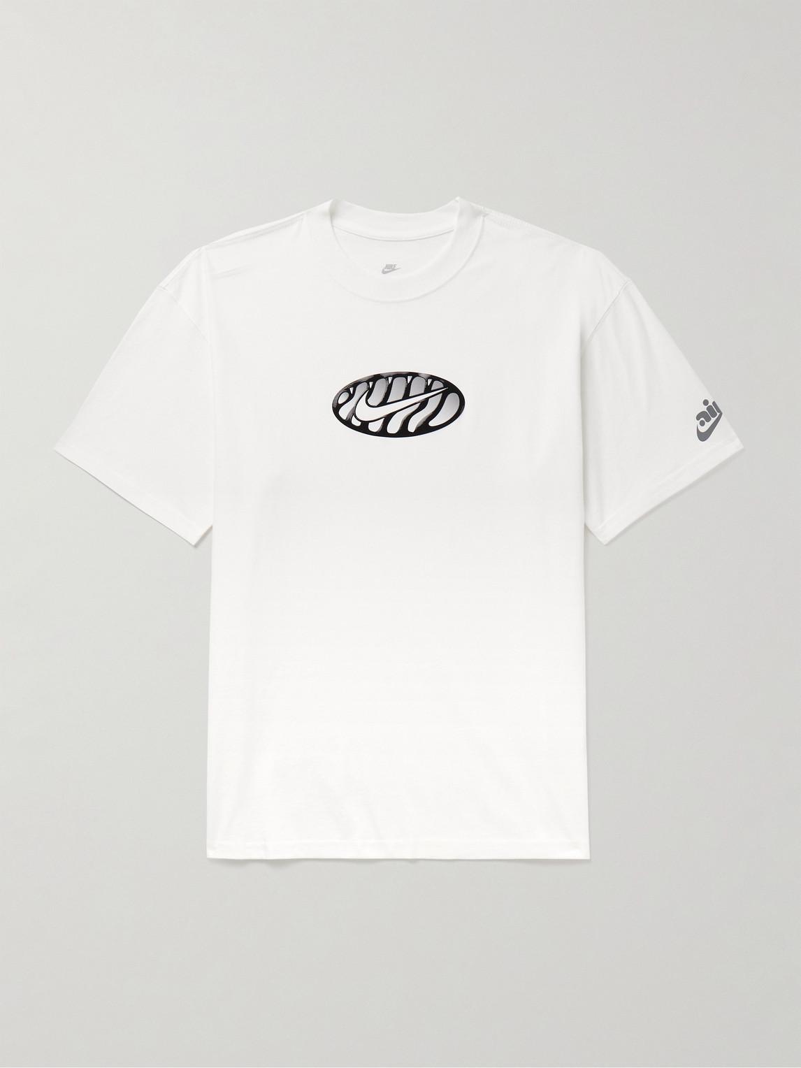 white nike shirt with black logo