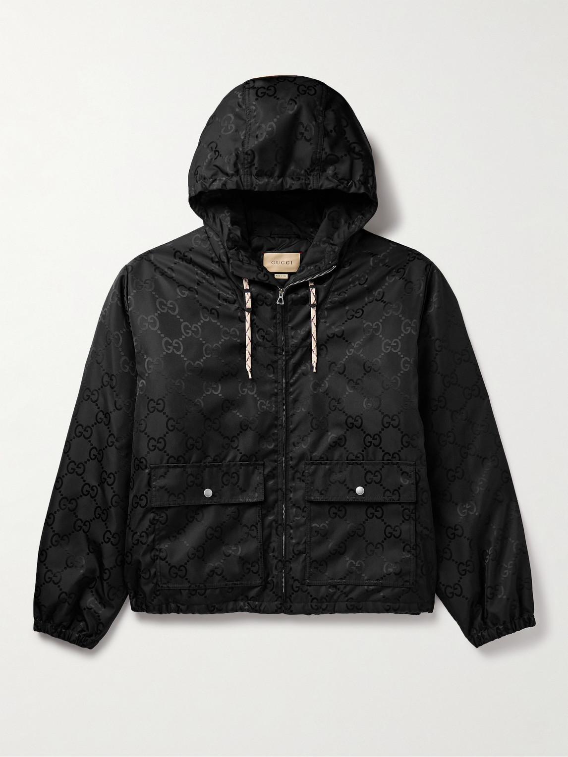 Gucci Padded Logo Jacquard Shell Hooded Jacket in Black for Men Lyst UK