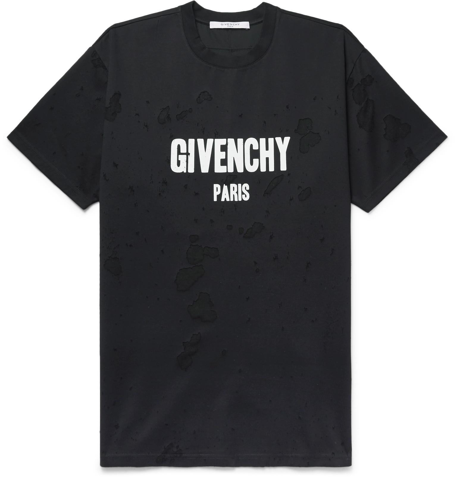Givenchy Distressed Printed Cotton-jersey T-shirt in Black for Men - Lyst