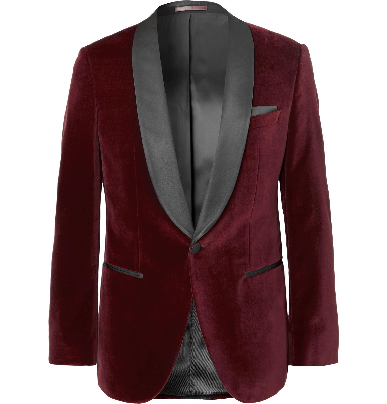 BOSS by Hugo Boss Burgundy Hockley Slim-fit Satin-trimmed Cotton-velvet  Tuxedo Jacket in Purple for Men - Lyst