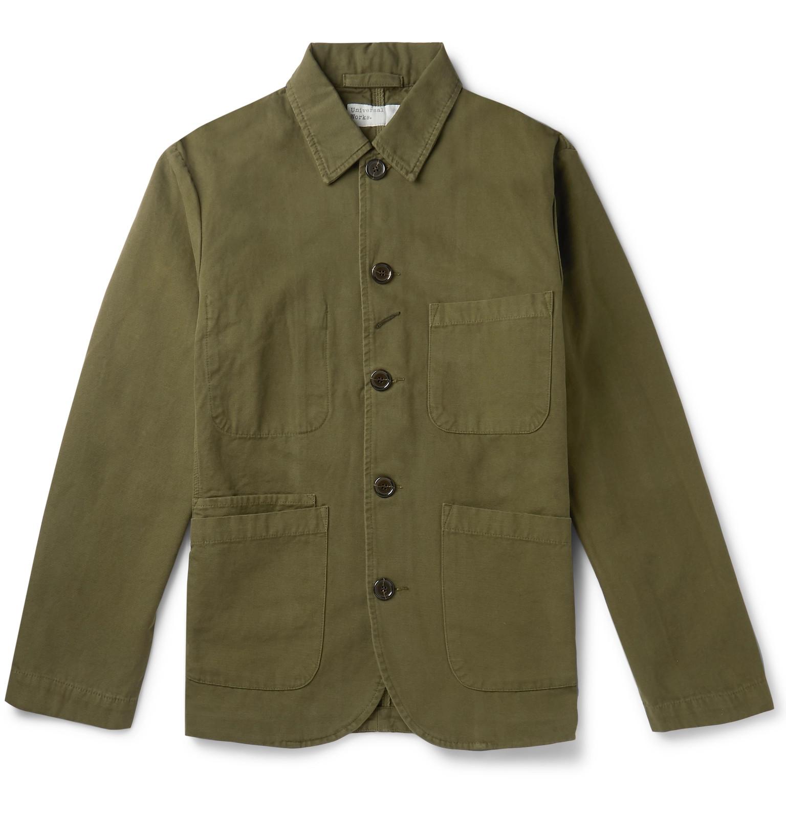 Universal Works Baker Garment-dyed Cotton-canvas Chore Jacket in Green ...