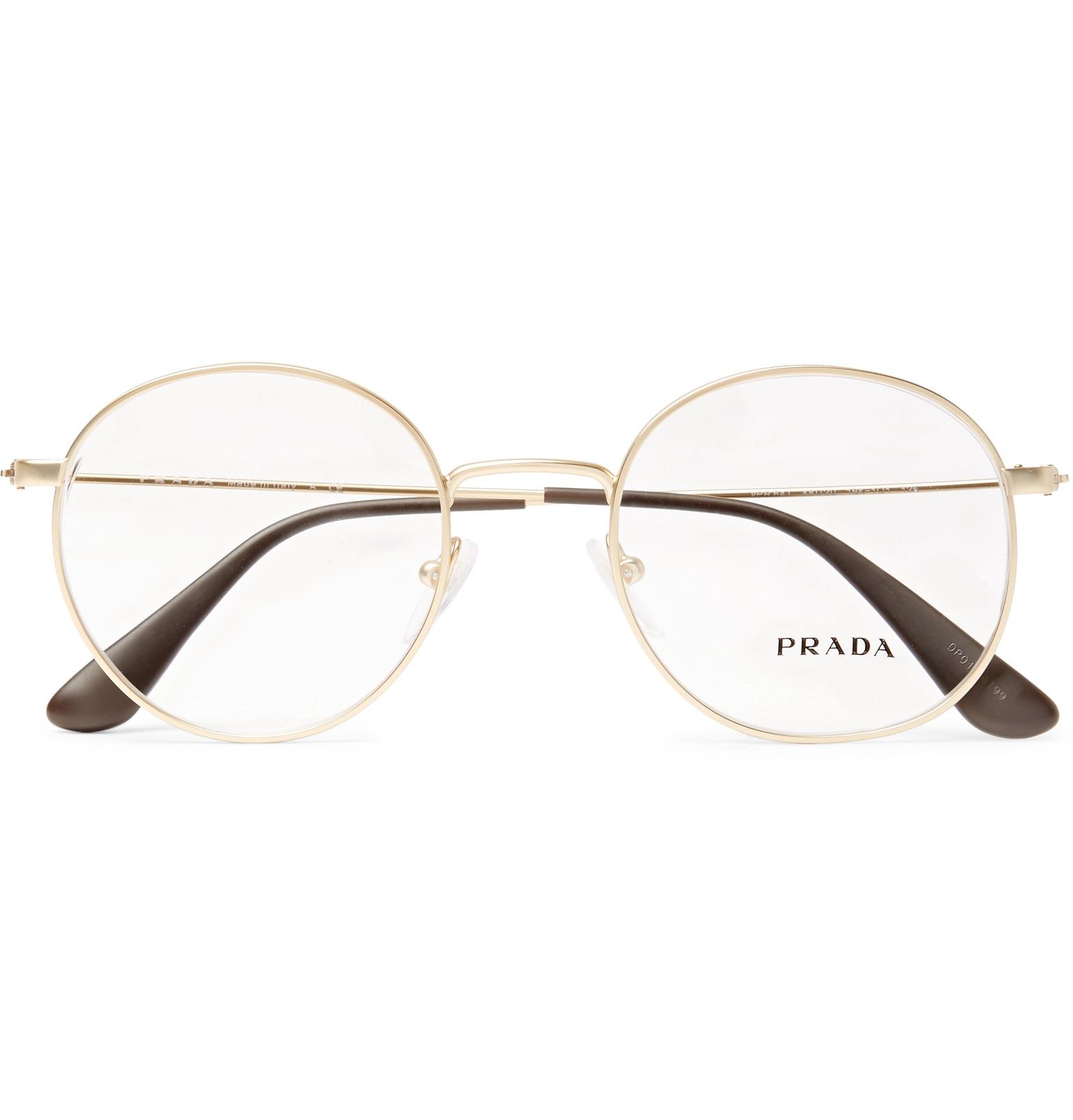 Prada Round Frame Gold Tone Optical Glasses In Metallic For Men Lyst