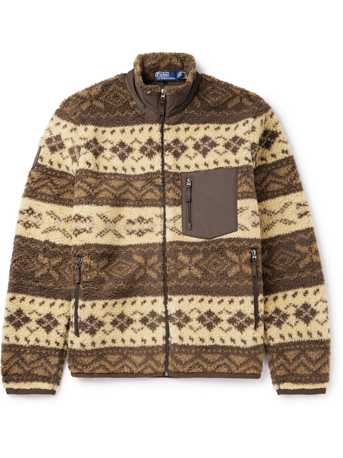 Polo Ralph Lauren Shell trimmed Fleece jacquard Jacket in Brown