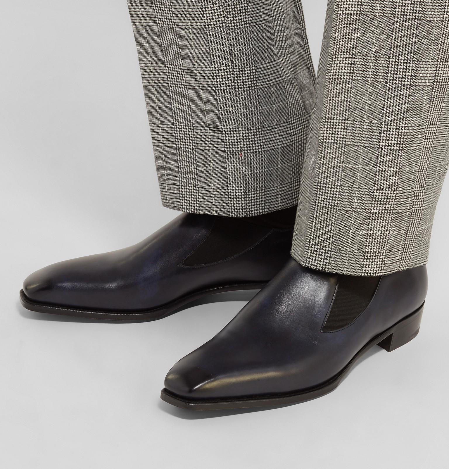 George Cleverley Anthony Cleverley Burnished-leather Loafers in Navy