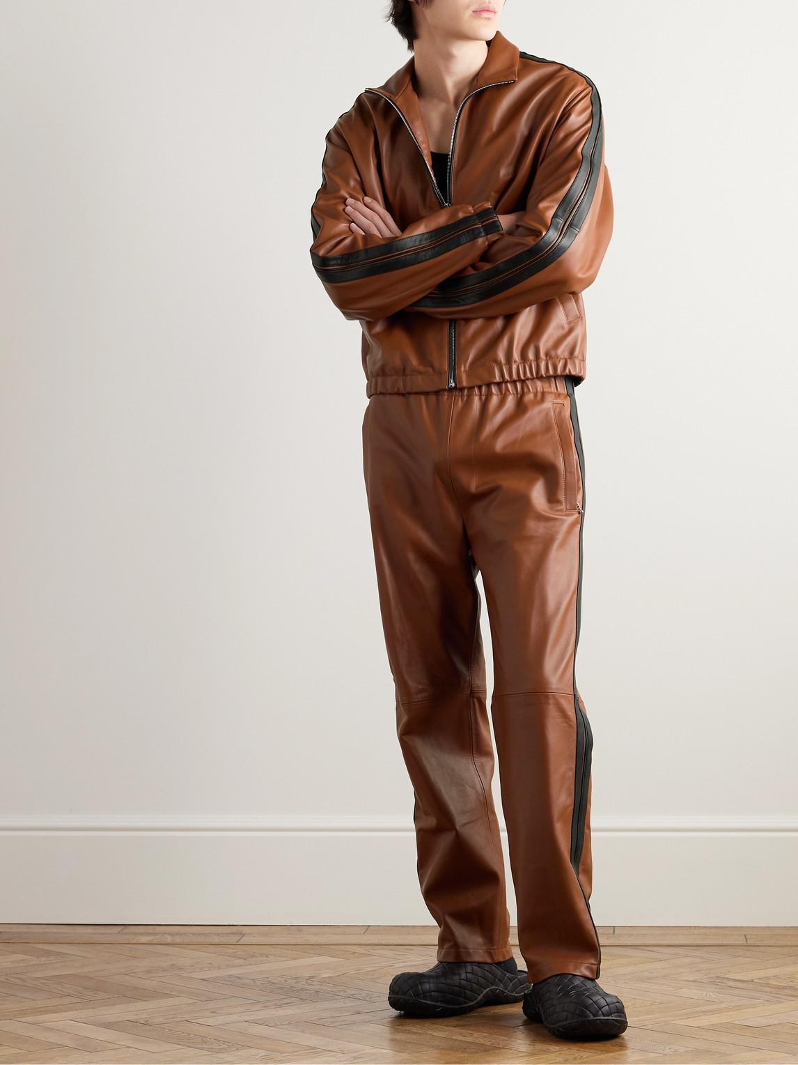 Marni Striped Nappa Leather Track Jacket in Brown for Men | Lyst