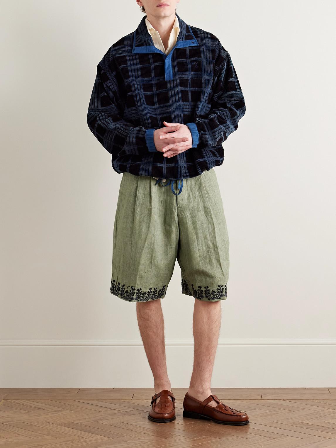 Kartik Research Wide-leg Pleated Embellished Embroidered Cotton