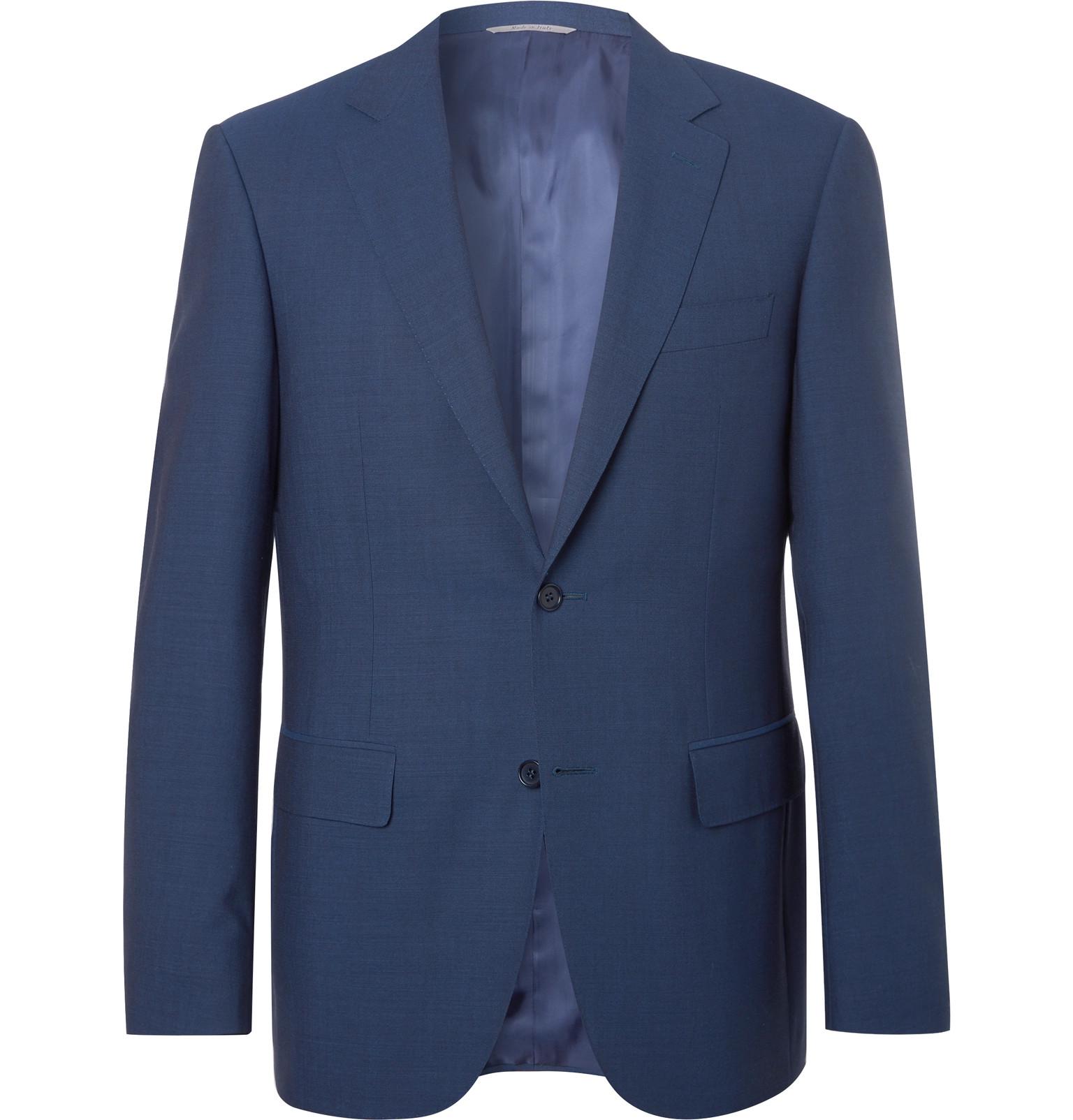 Canali Navy Slim-fit Super 140s Wool Suit Jacket in Blue for Men - Lyst