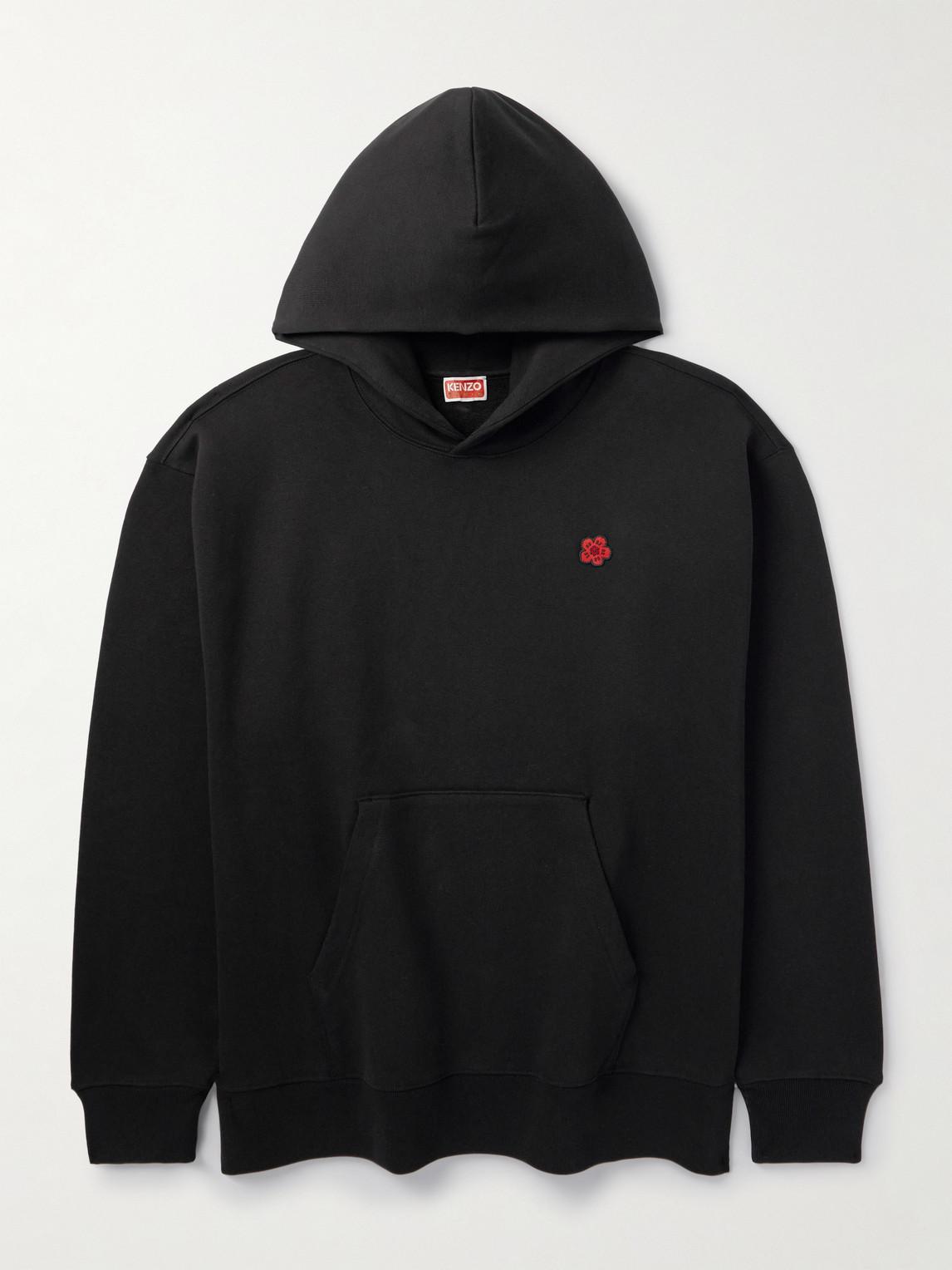 KENZO Logo Embroidered Printed Stretch Cotton Jersey Hoodie in Black for Men Lyst UK