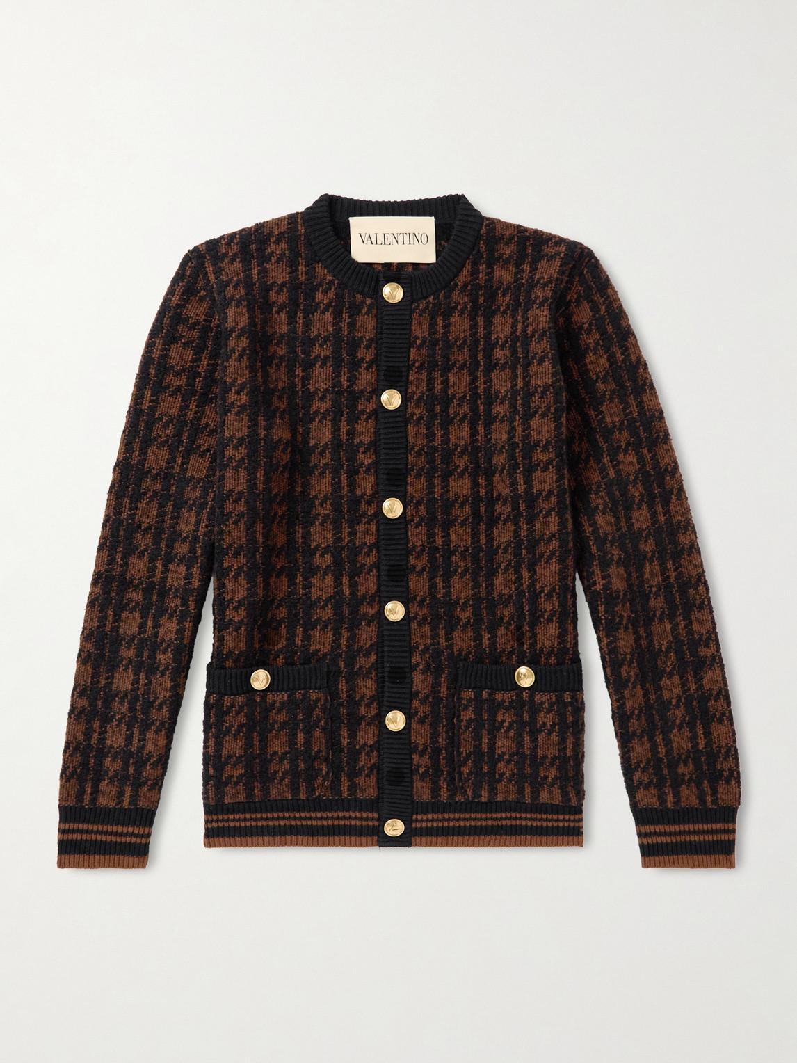 Valentino Garavani Houndstooth Wool-Blend Cardigan in Black Valentino Garavani Houndstooth Wool-Blend Cardigan in Black