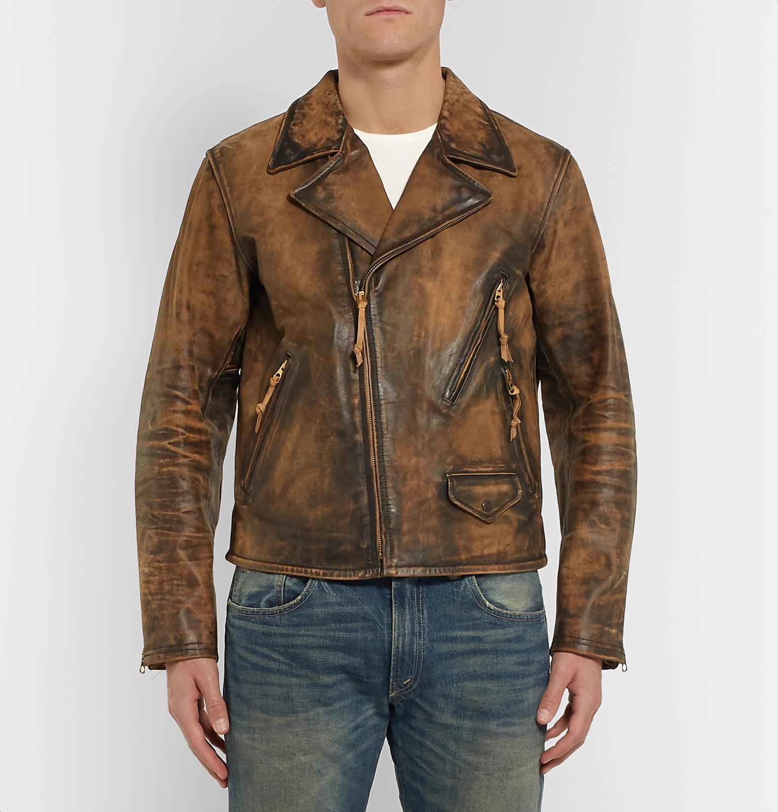 RRL Distressed Leather Biker Jacket in 