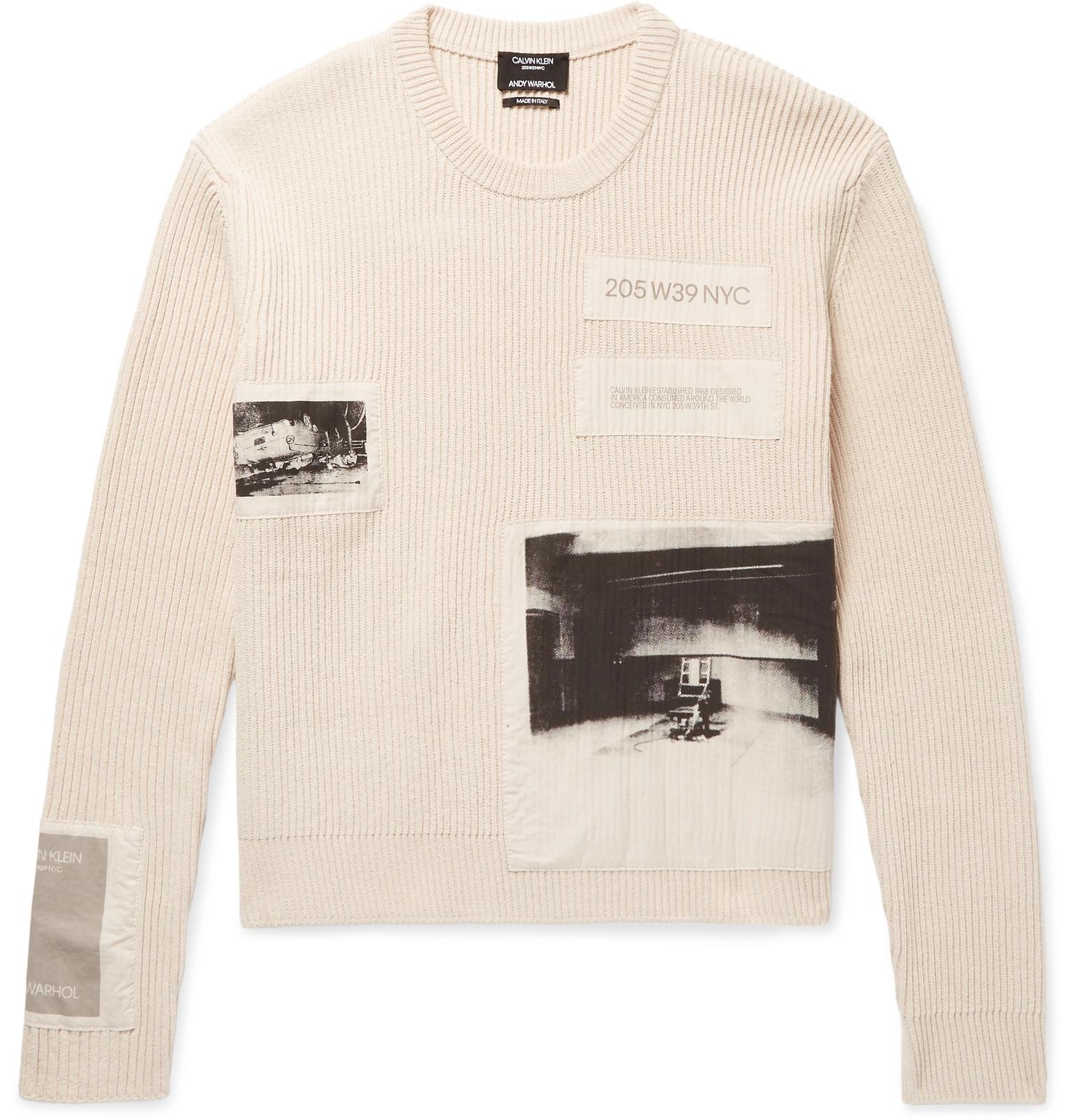CALVIN KLEIN 205W39NYC Andy Warhol Appliquéd Ribbed Cotton Sweater in Ecru  (Natural) for Men - Lyst
