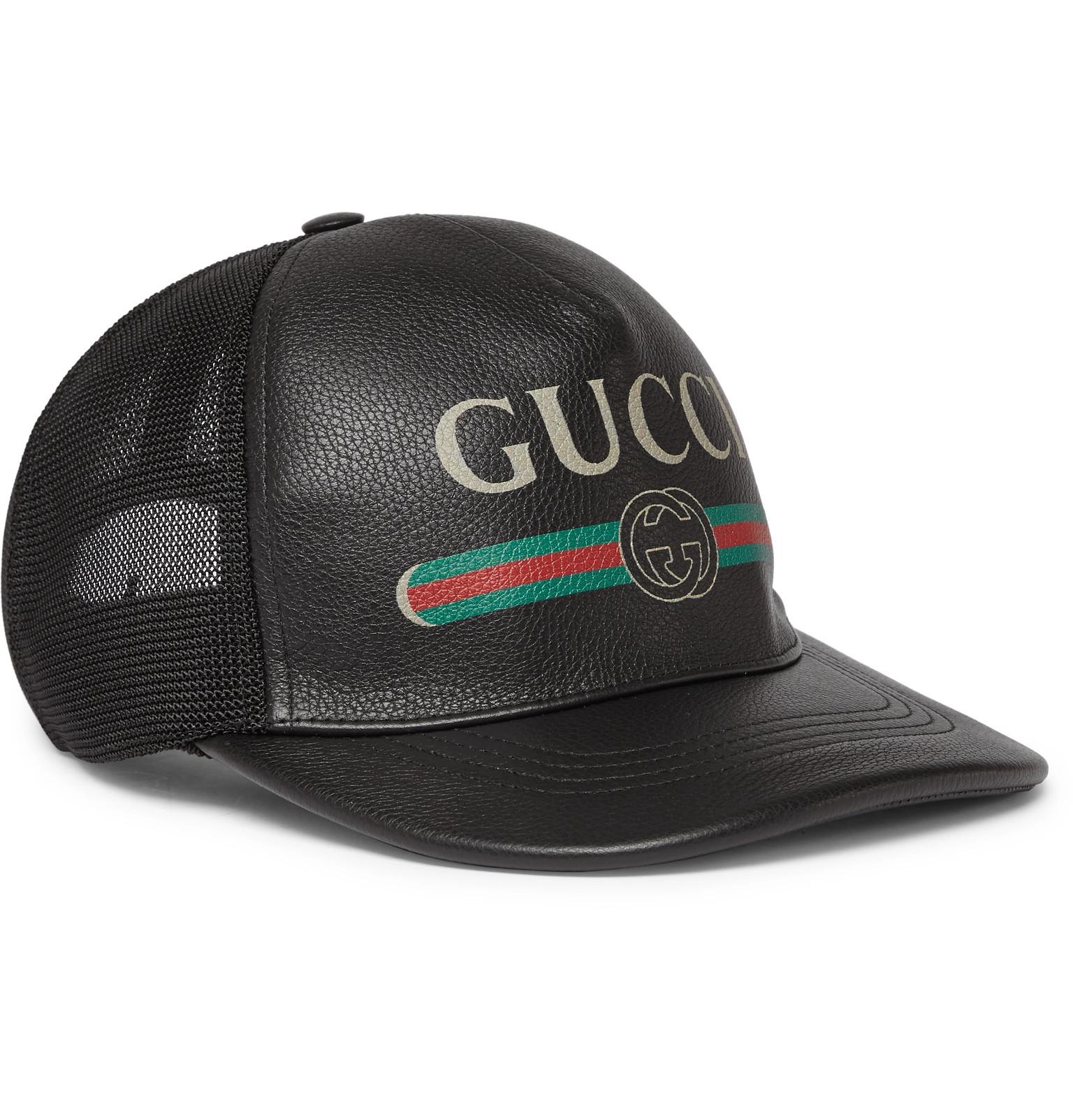 Gucci Fake Logo Leather Cap in Black for Men | Lyst Australia