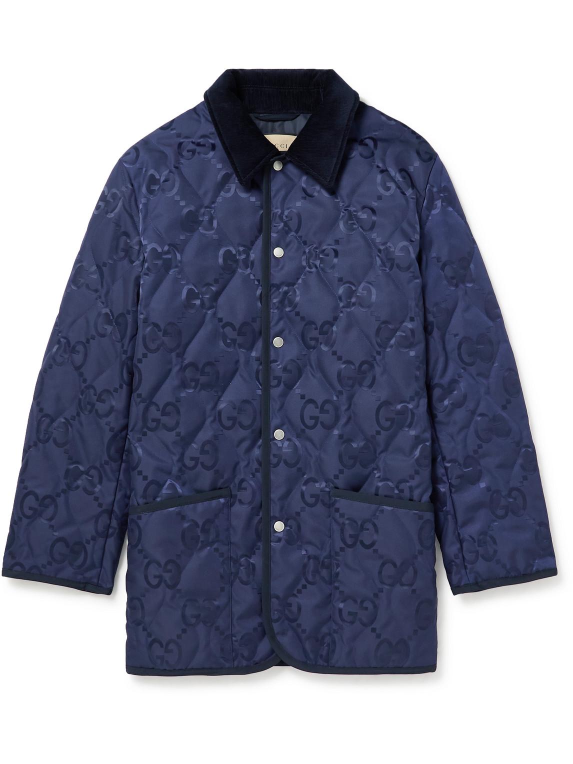Gucci Corduroy-trimmed Padded Logo-jacquard Shell Jacket in Blue for ...