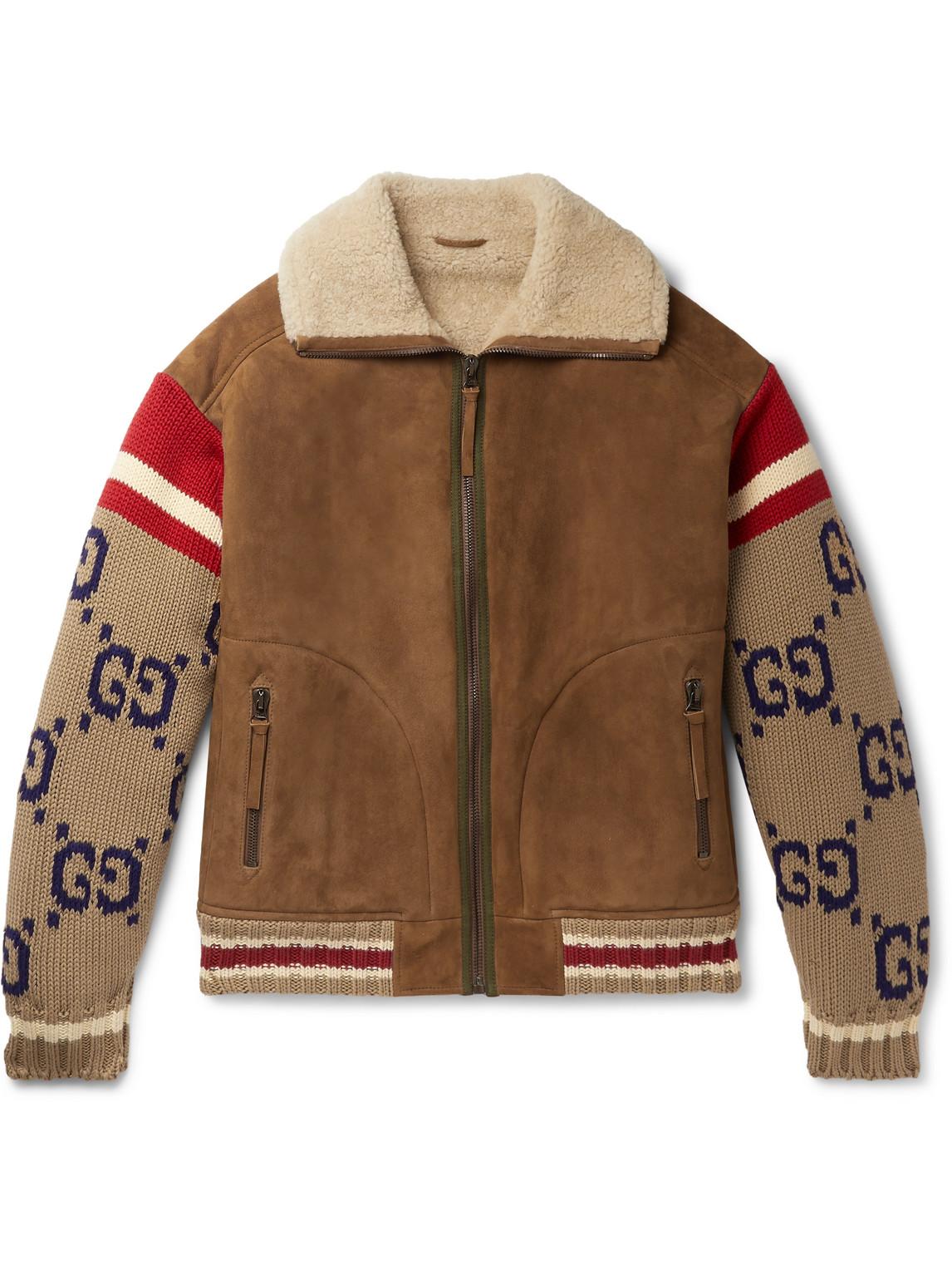 Gucci Knitted Sleeve Shearling Suede Jacket for Men | Lyst