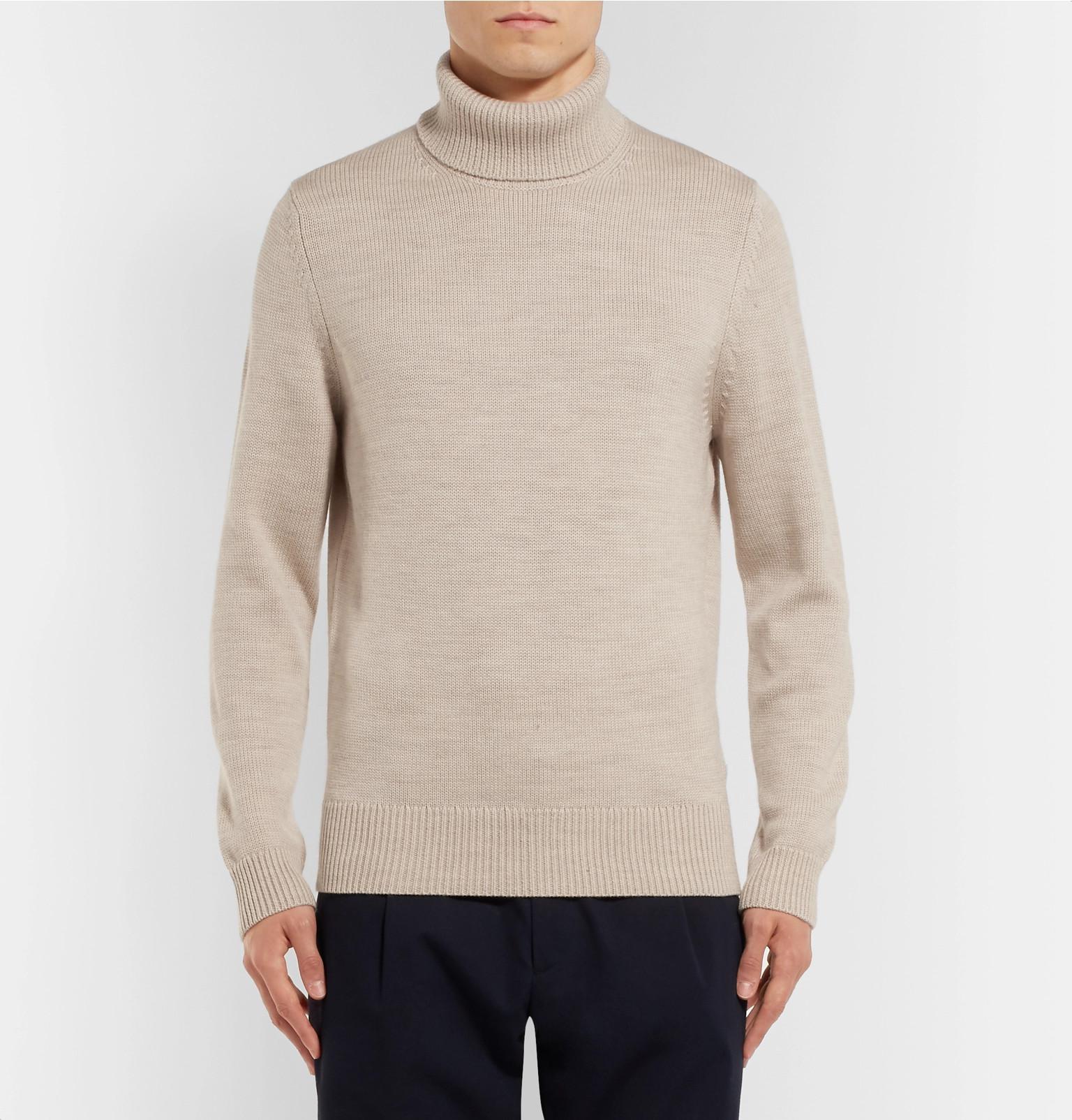 NN07 Cornelius Ribbed Merino Wool Rollneck Sweater in Cream (Natural ...
