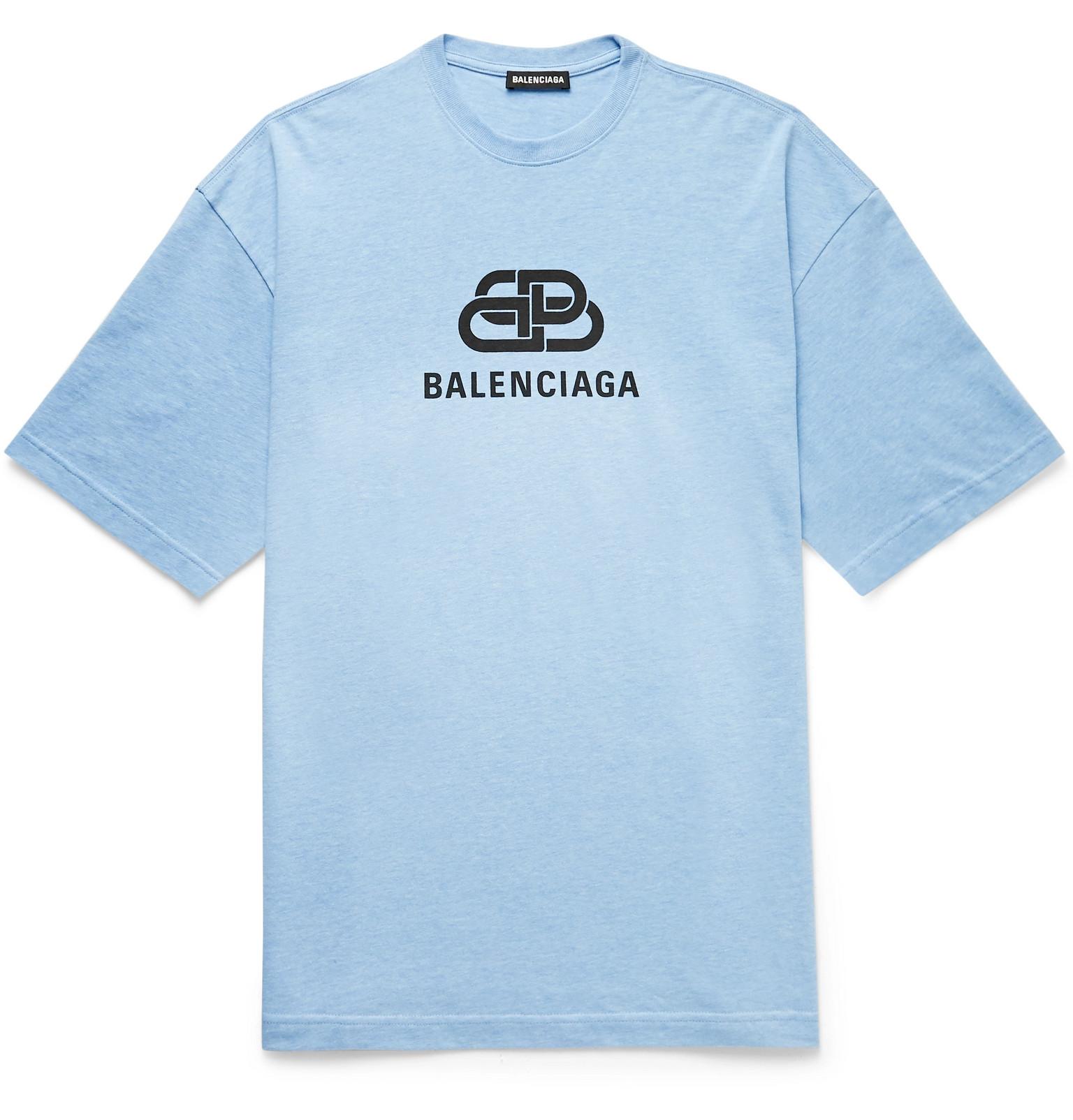 Balenciaga Cotton Logo Print T-shirt in Light Blue (Blue) for Men ...