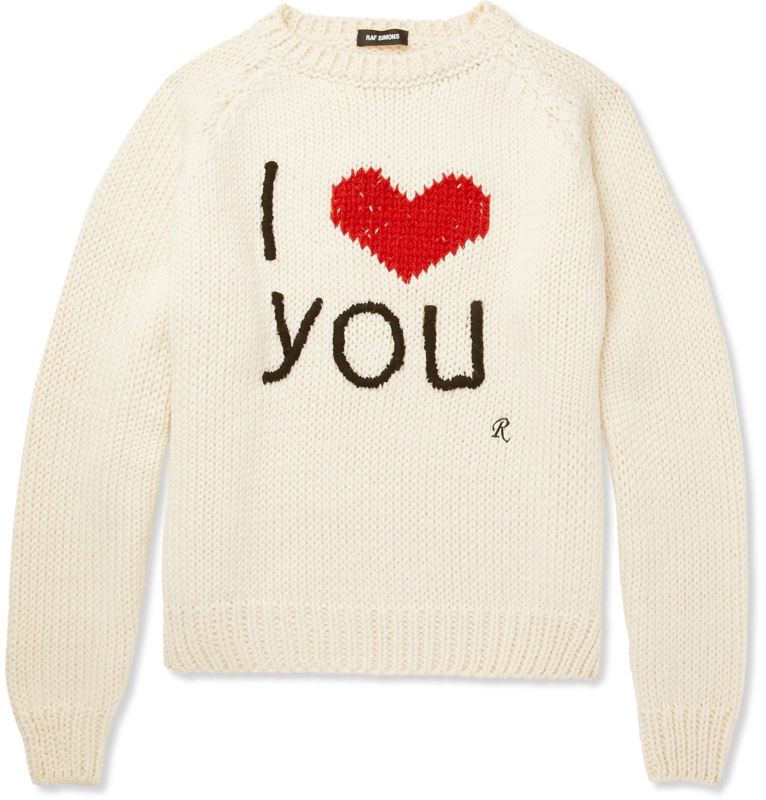 Raf Simons I Love You Intarsia Wool Sweater in Natural for Men | Lyst