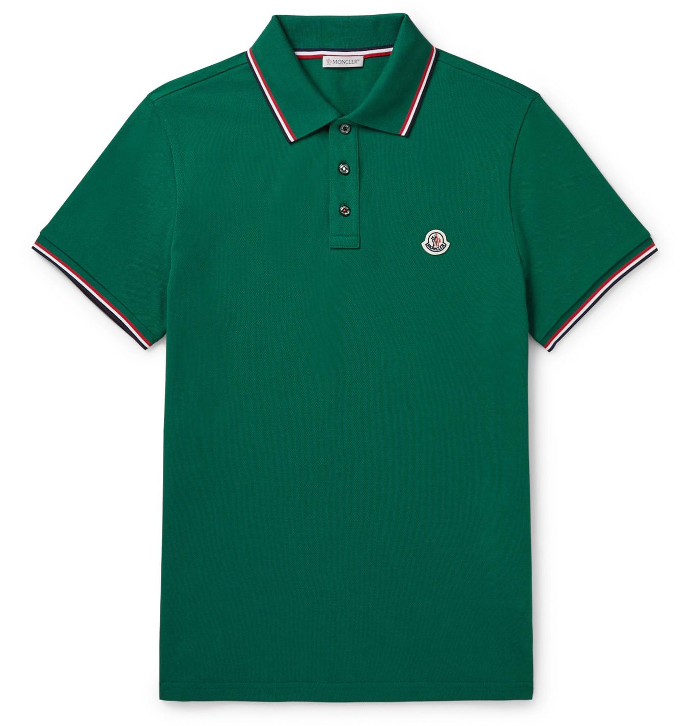 Moncler Contrast-tipped Cotton-piqué Polo Shirt in Green for Men - Lyst