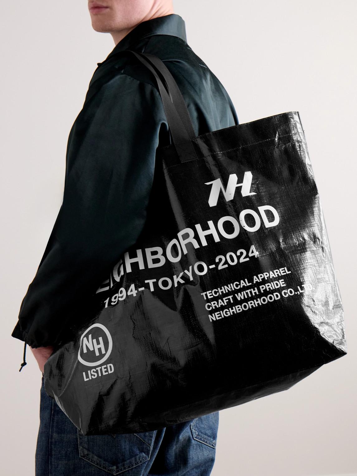 Neighborhood Logo-Print Coated-Canvas Tote in Black for Men