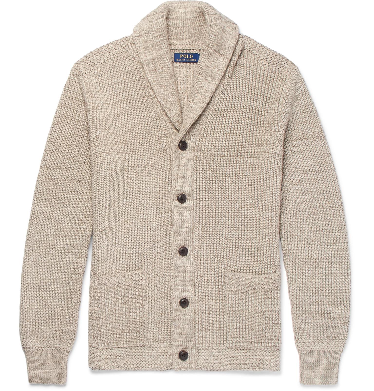 Polo Ralph Lauren Shawl-collar Ribbed Cotton Cardigan in Beige (Natural ...