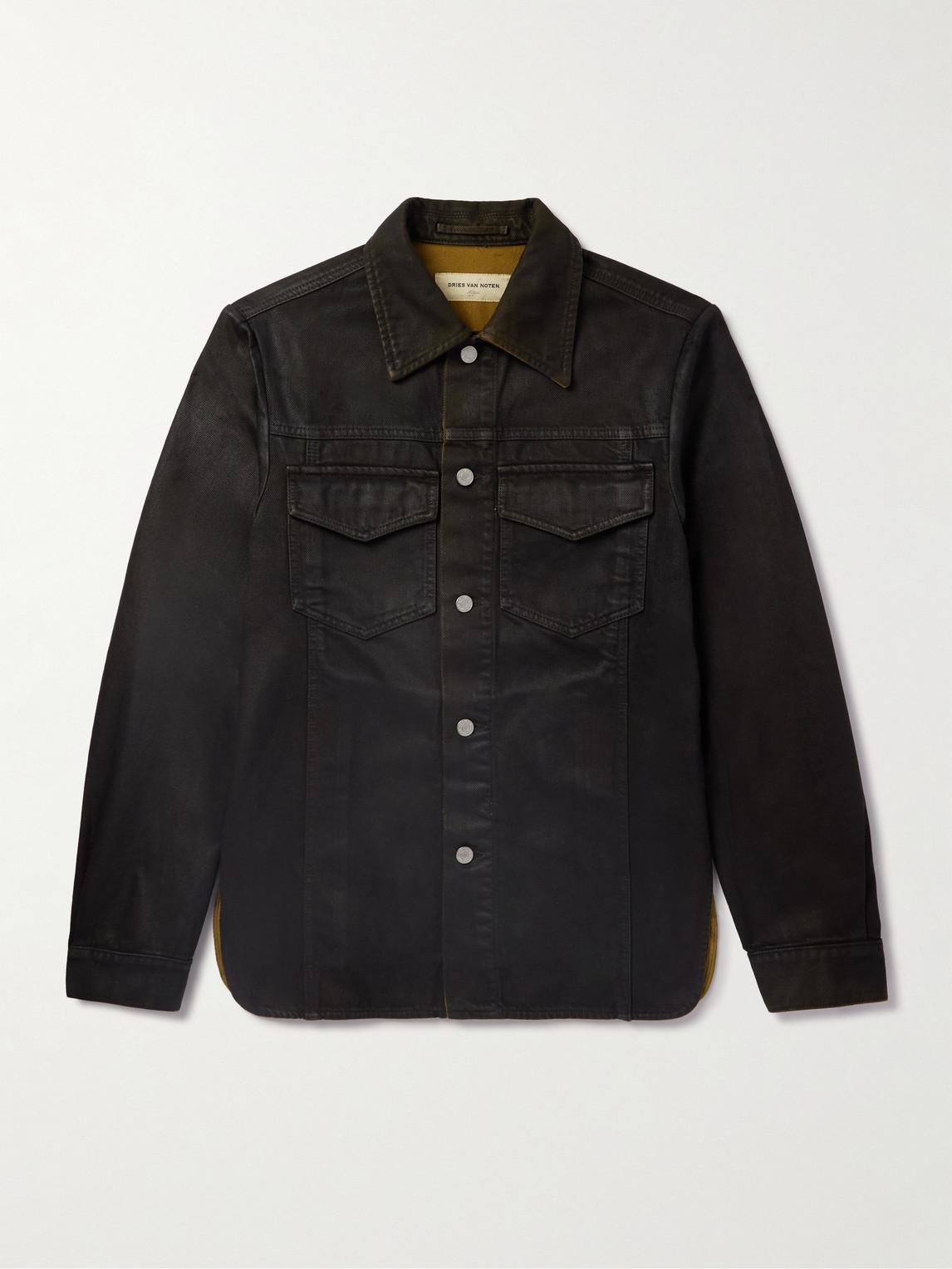 Dries Van Noten Slim Fit Coated Denim Shirt Jacket in Black for Men Lyst UK