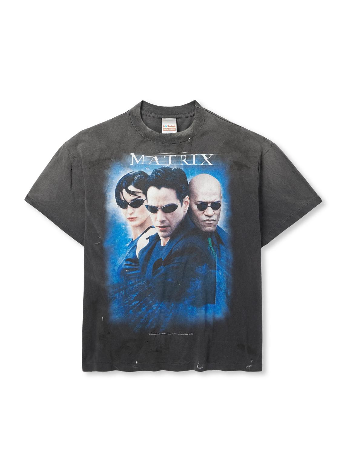 SAINT Mxxxxxx The Matrix Printed Cotton-Jersey T-Shirt in Blue for