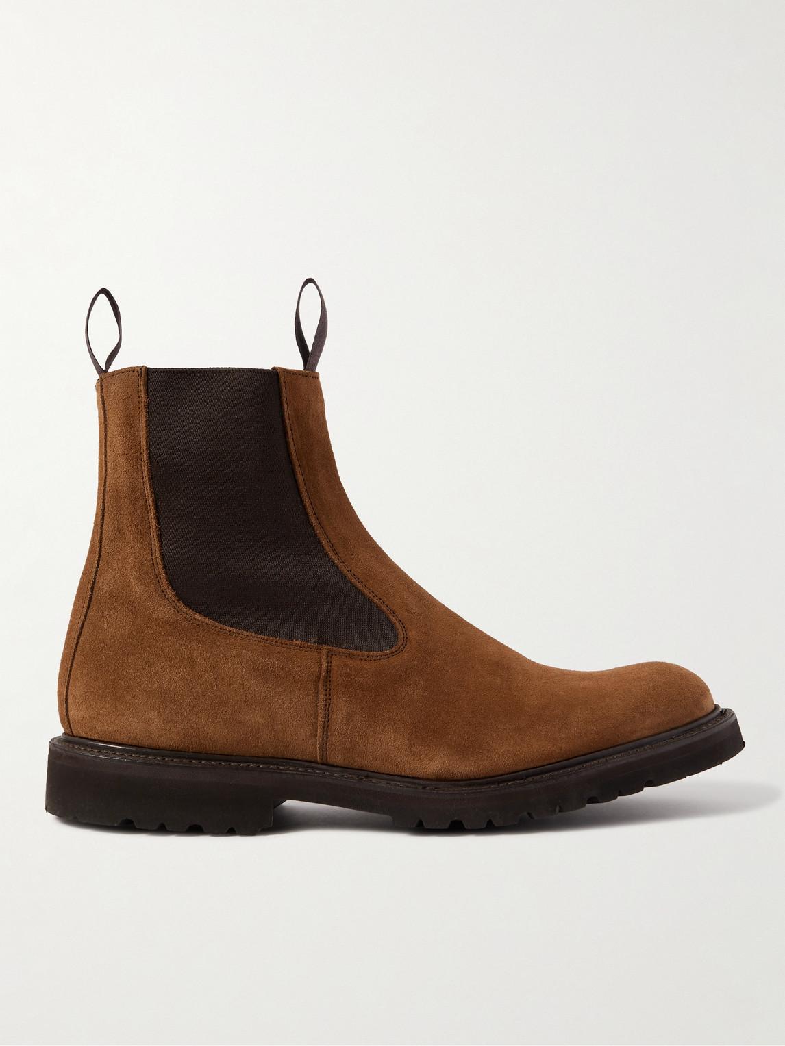 Tricker's Stephen Suede Brogue Chelsea Boots in Brown for Men